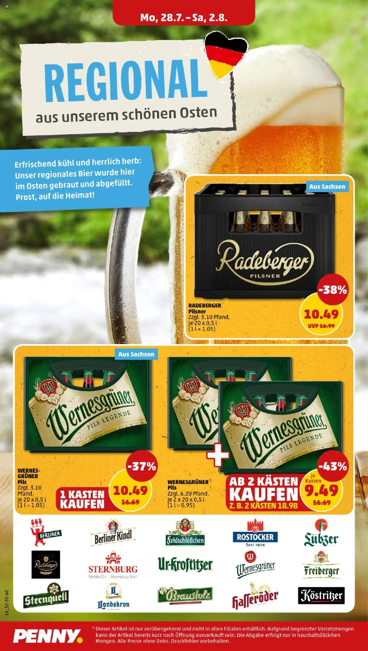 Penny - Sachsen-Anhalt - gültig ab dem 28.07.2025 | Seite: 16 | Produkte: Berliner, Bier, Wernesgruner, Radeberger pilsner