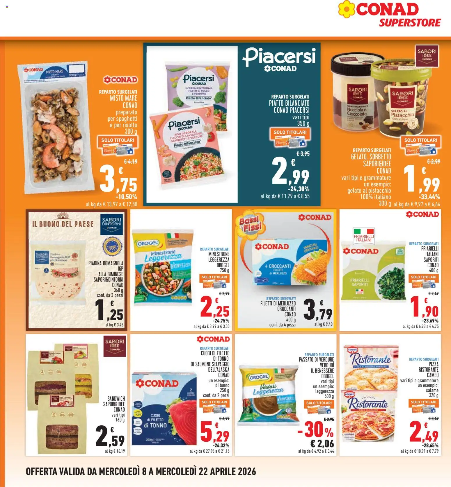 Volantino Conad del 08.04.2026 | Pagina: 14 | Prodotti: Minestrone, Cereali, Sorbetto, Piatto