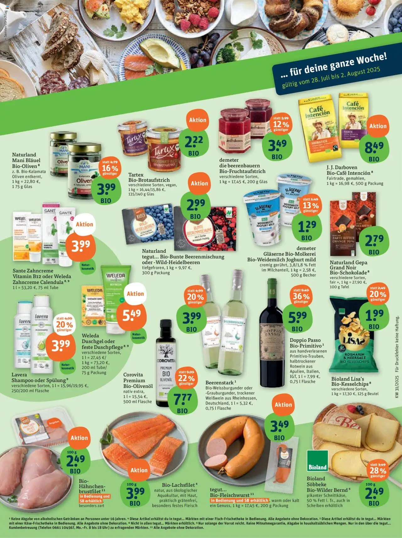 Tegut Prospekt - gültig ab dem 28.07.2025 | Seite: 2 | Produkte: Hahnchen, Weißwein, Shampoo, Fleisch