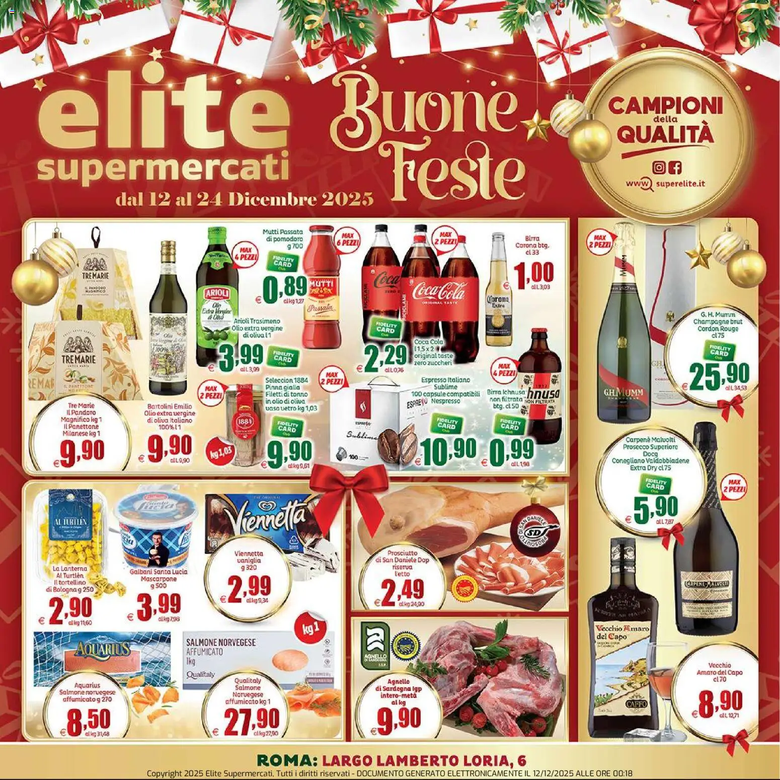 Volantino Elite Supermercati del 12.12.2025 | Pagina: 1 | Prodotti: Pomodoro, Tonno, Olio extra vergine, Vaso