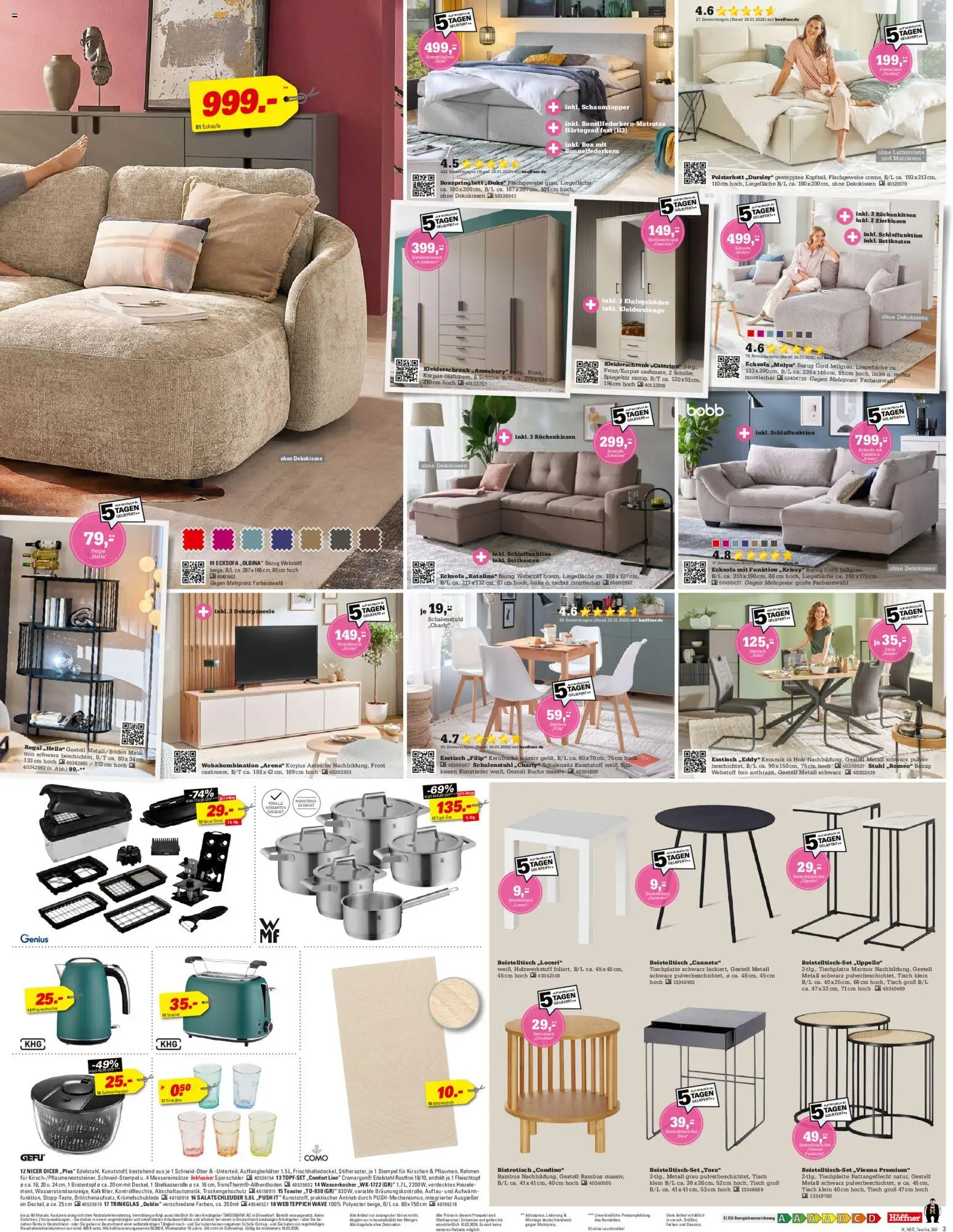 Höffner Prospekt 	 – gültig ab 25.02.2026 | Seite: 3 | Produkte: Ecksofa, Kissen, Polsterbett, Teppich