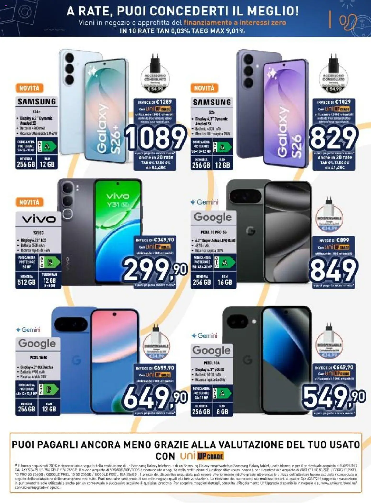 Volantino Unieuro del 20.03.2026 | Pagina: 14 | Prodotti: Samsung Galaxy, Smartphone, Fotocamera, Batteria