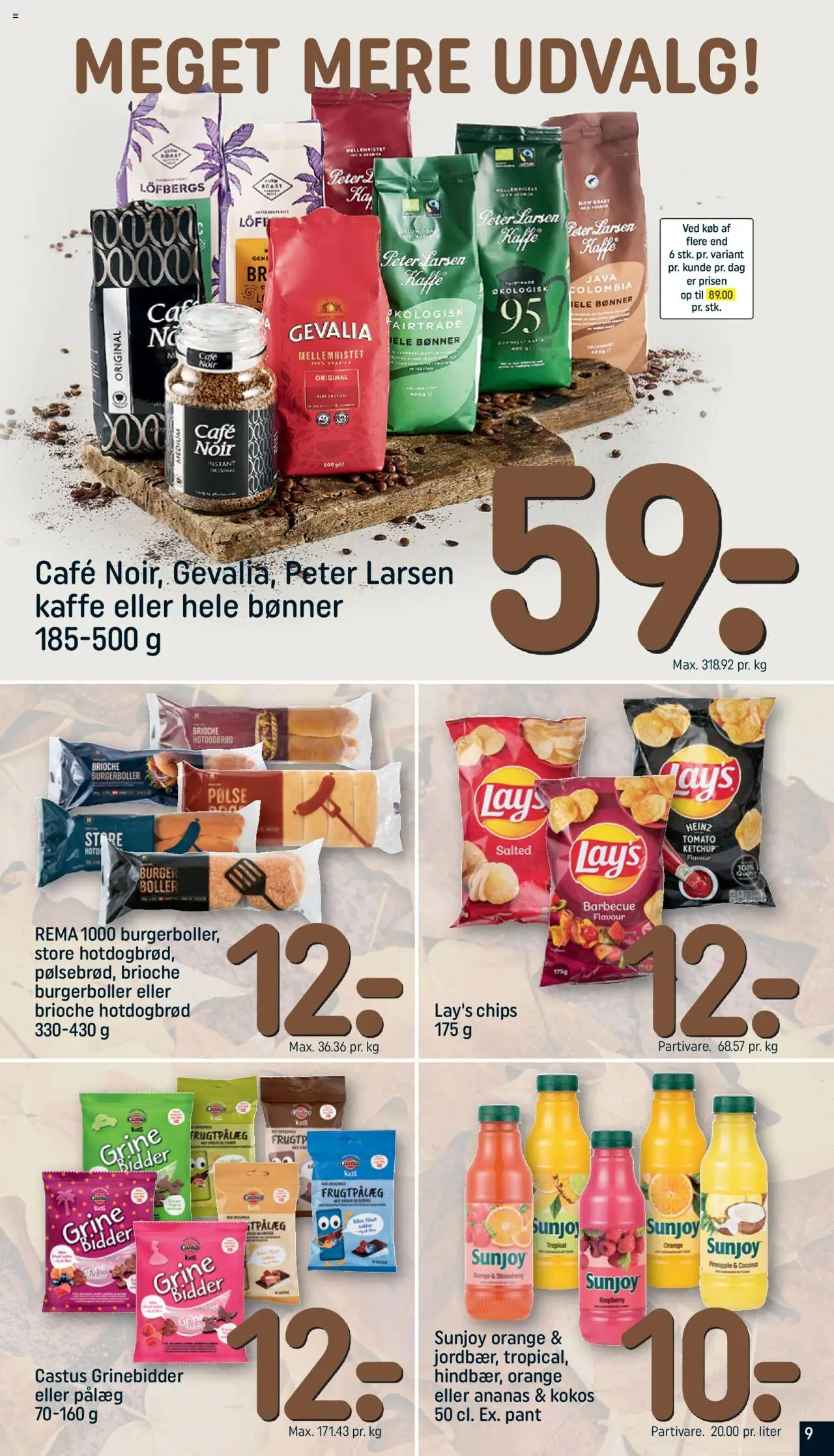 Rema 1000 tilbudsavis – gyldig fra 05.10.2025 | Side: 9 | Produkter: Kaffe, Juice, Chips, Pålæg