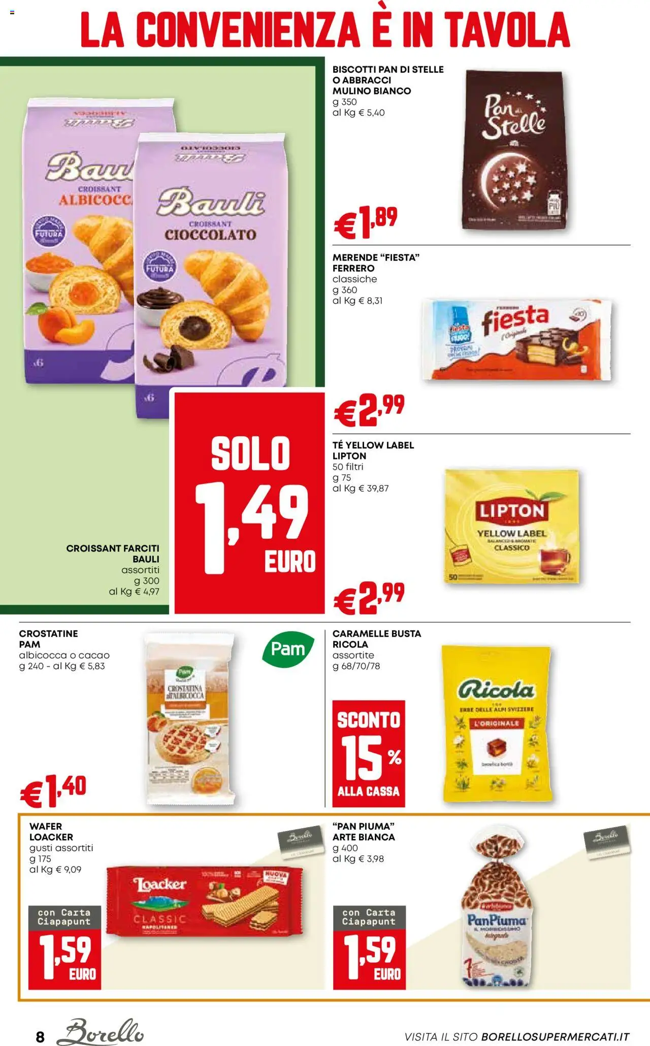 Volantino Borello Supermercati del 09.10.2025 | Pagina: 8 | Prodotti: Cioccolato, Biscotti, Croissant, Cacao
