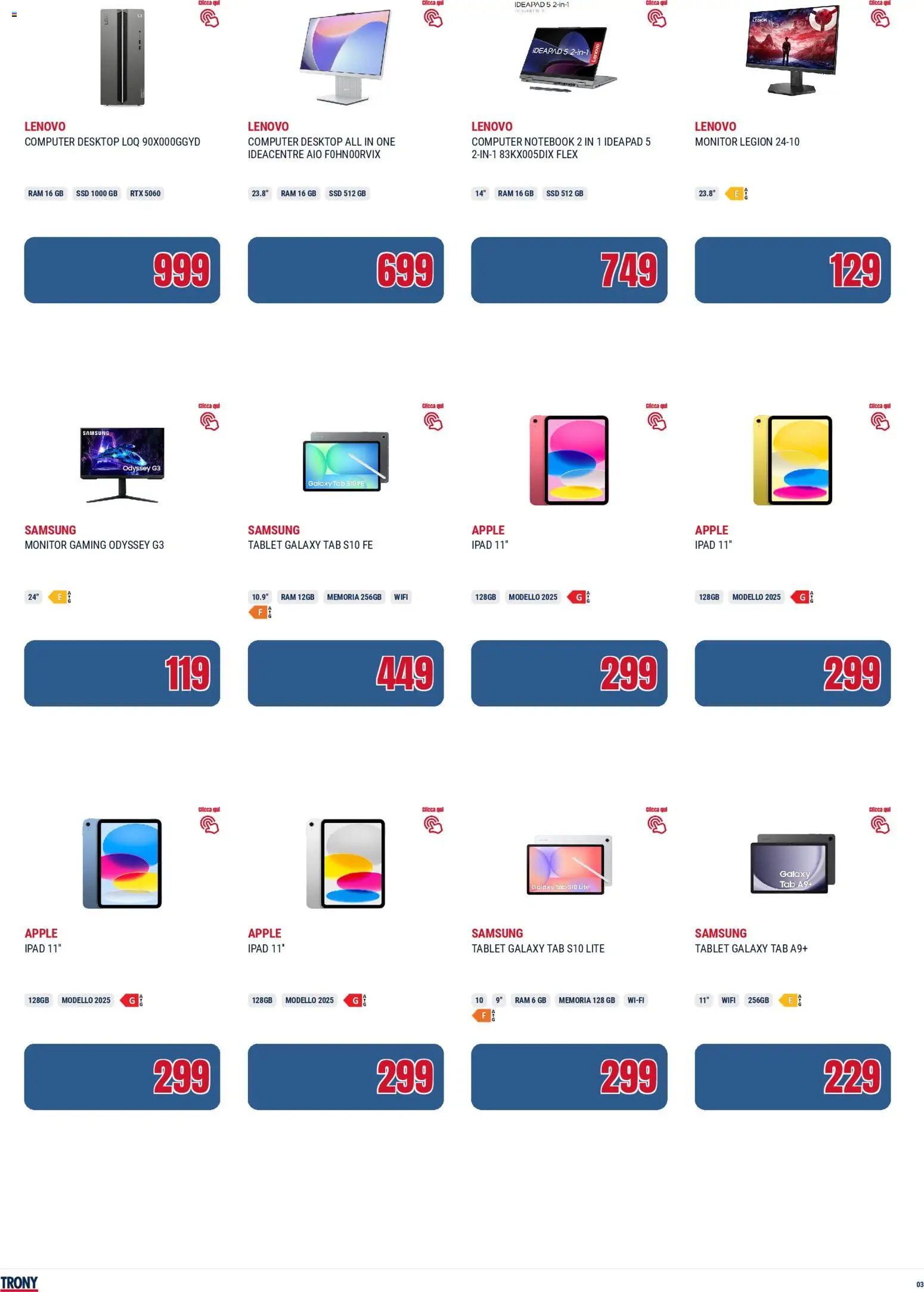 Volantino Trony del 04.12.2025 | Pagina: 3 | Prodotti: Monitor, Notebook, Tablet, Samsung