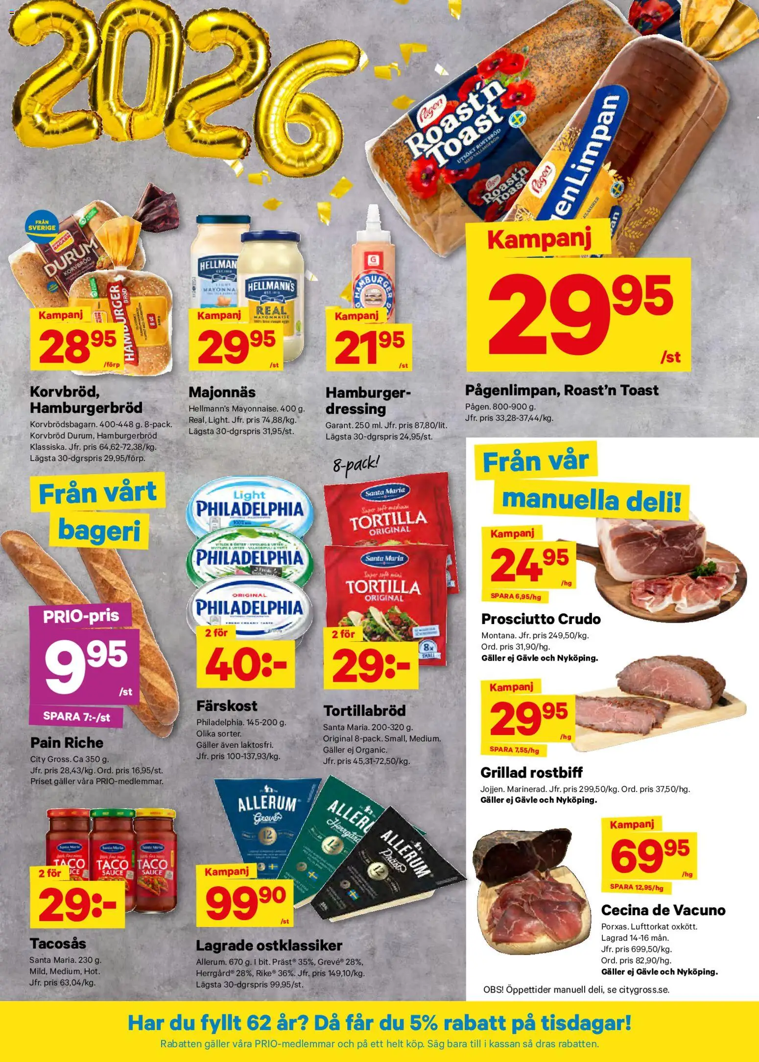 City Gross reklamblad aktuell från 27.12.2025 | Sida: 4 | Produkter: Såg, Tortilla, Galler, Hamburgerbröd