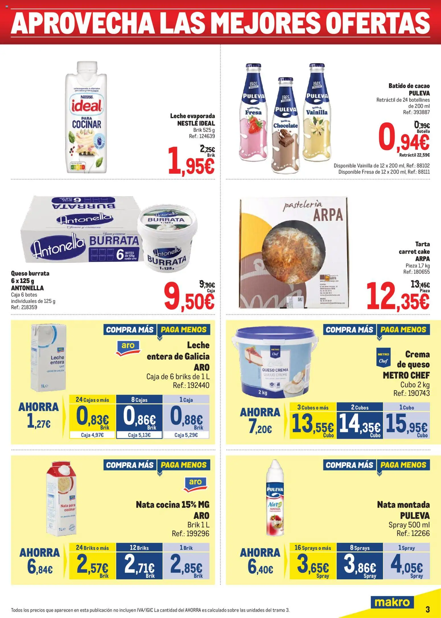 Makro Precios Centro │ válido desde el 06.04.2026 | Página: 3 | Productos: Leche, Chocolate, Φρυγανιές σικάλεως, Caja
