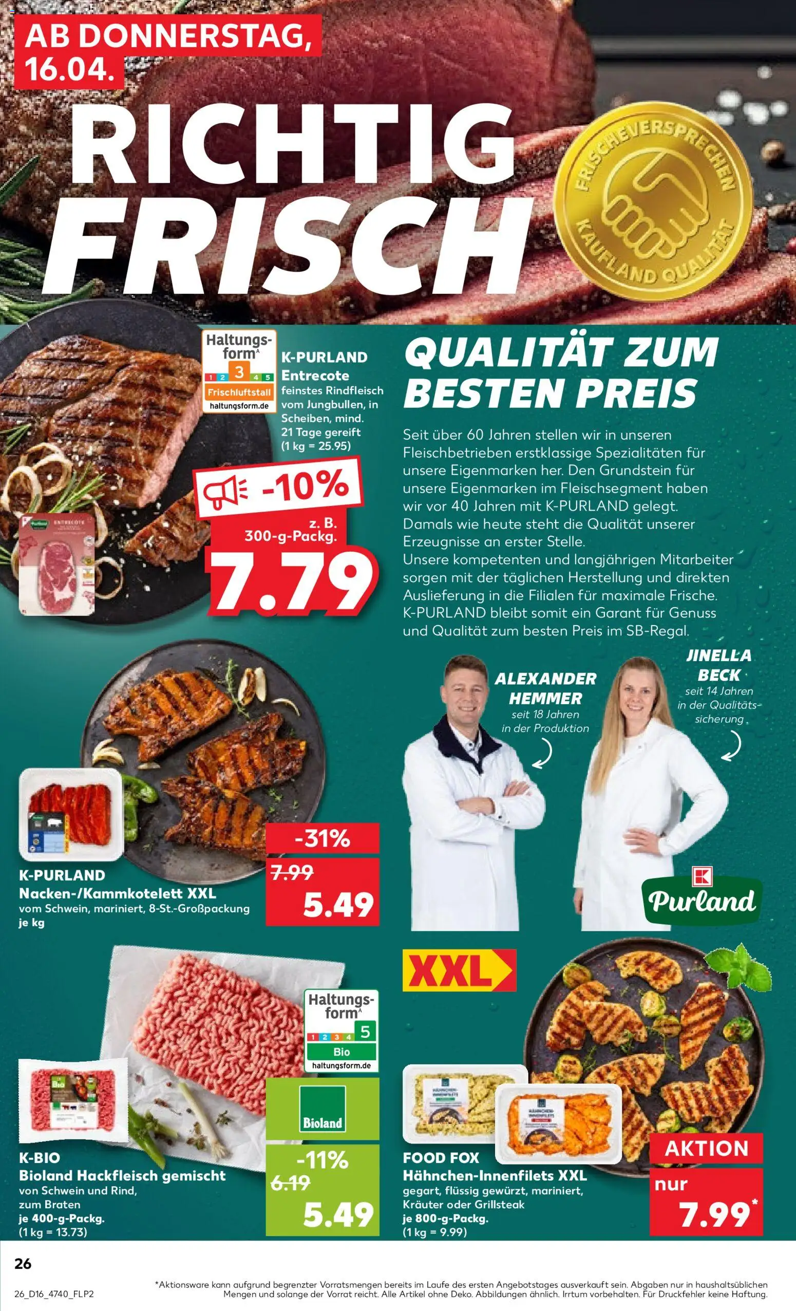 Kaufland Prospekt Hannover	 – gültig ab 16.04.2026 | Seite: 26 | Produkte: Entrecote, Rindfleisch, Steak, Hackfleisch