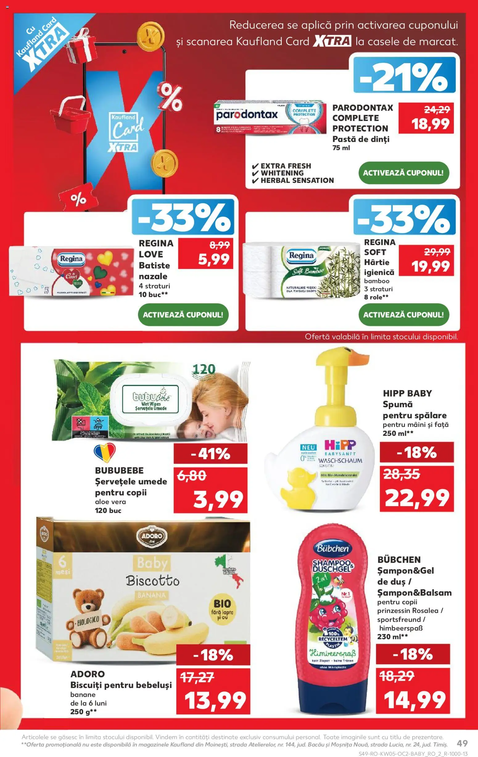 Noul catalog Kaufland – valabil de la 28.01.2026 | Pagină: 49 | Produse: Duș, Banane, Șervețele umede, Biscuiți