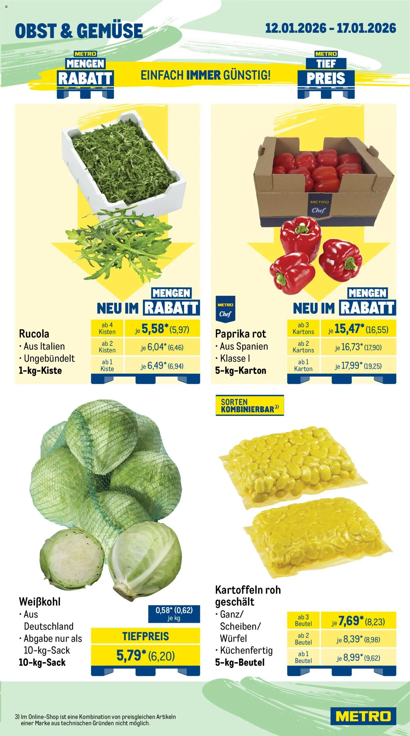 Metro  Wochen-Angebote Gastro – gültig ab 12.01.2026 | Seite: 9 | Produkte: Kartoffeln, Gemüse, Paprika, Obst