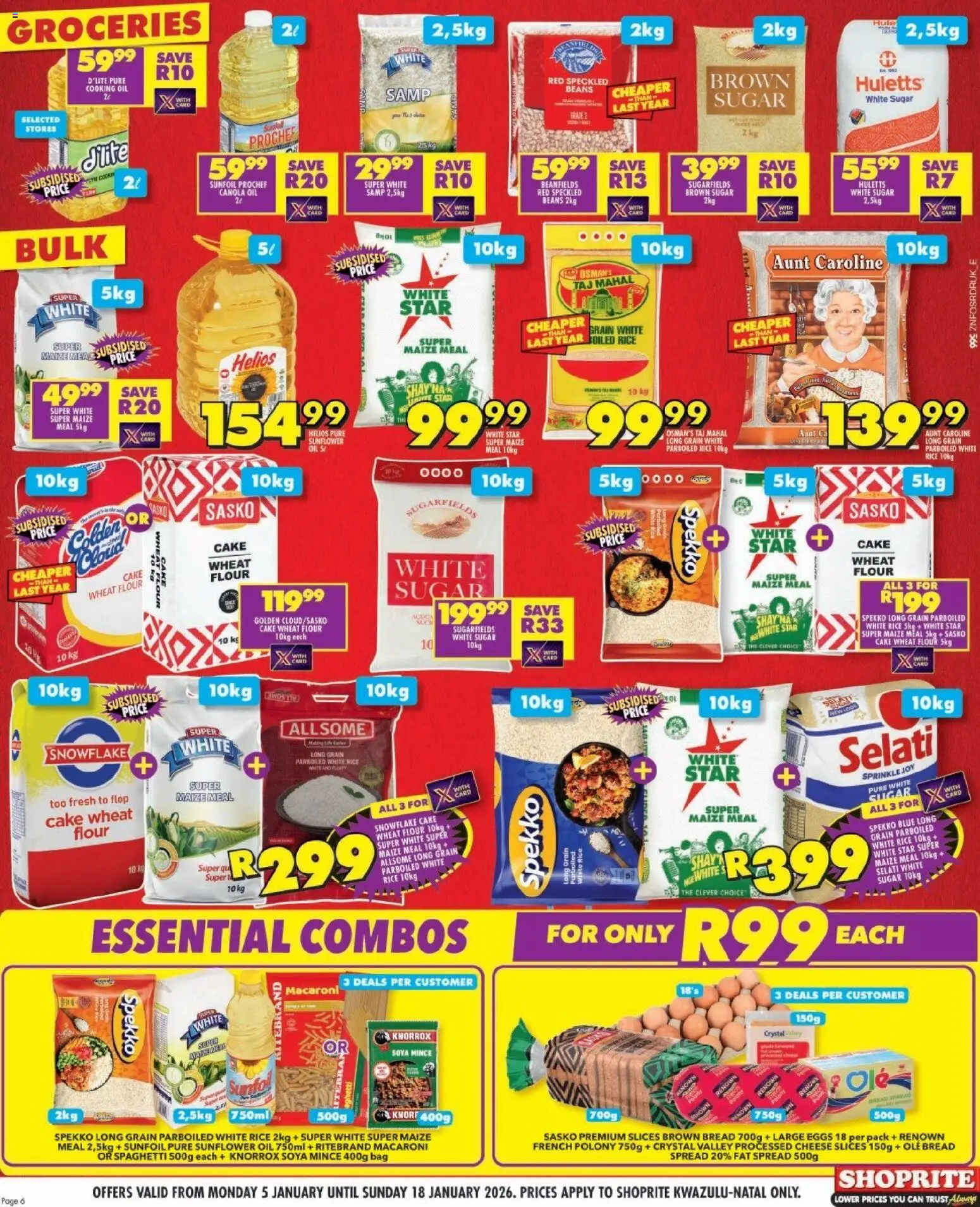 New Shoprite catalogue – valid from 05.01.2026 | Page: 6 | Products: Beans, Bag, Eggs, Bread