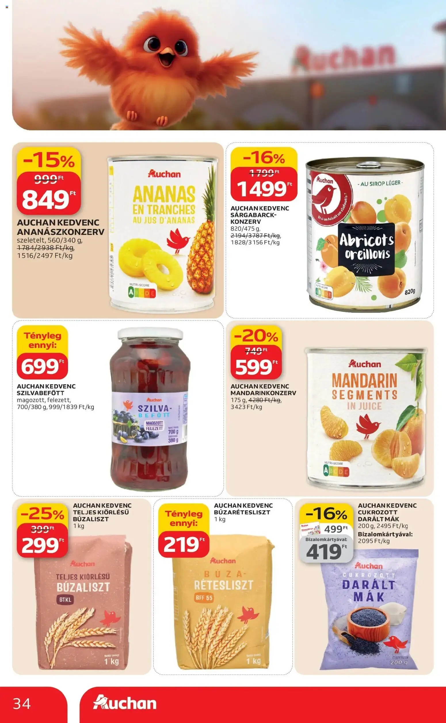 Auchan akciós ujság - amely érvényes a következő dátumtól: 12.03.2026 | Oldal: 34 | Termékek: Szilva, Mandarin, Mák, Szilvabefőtt