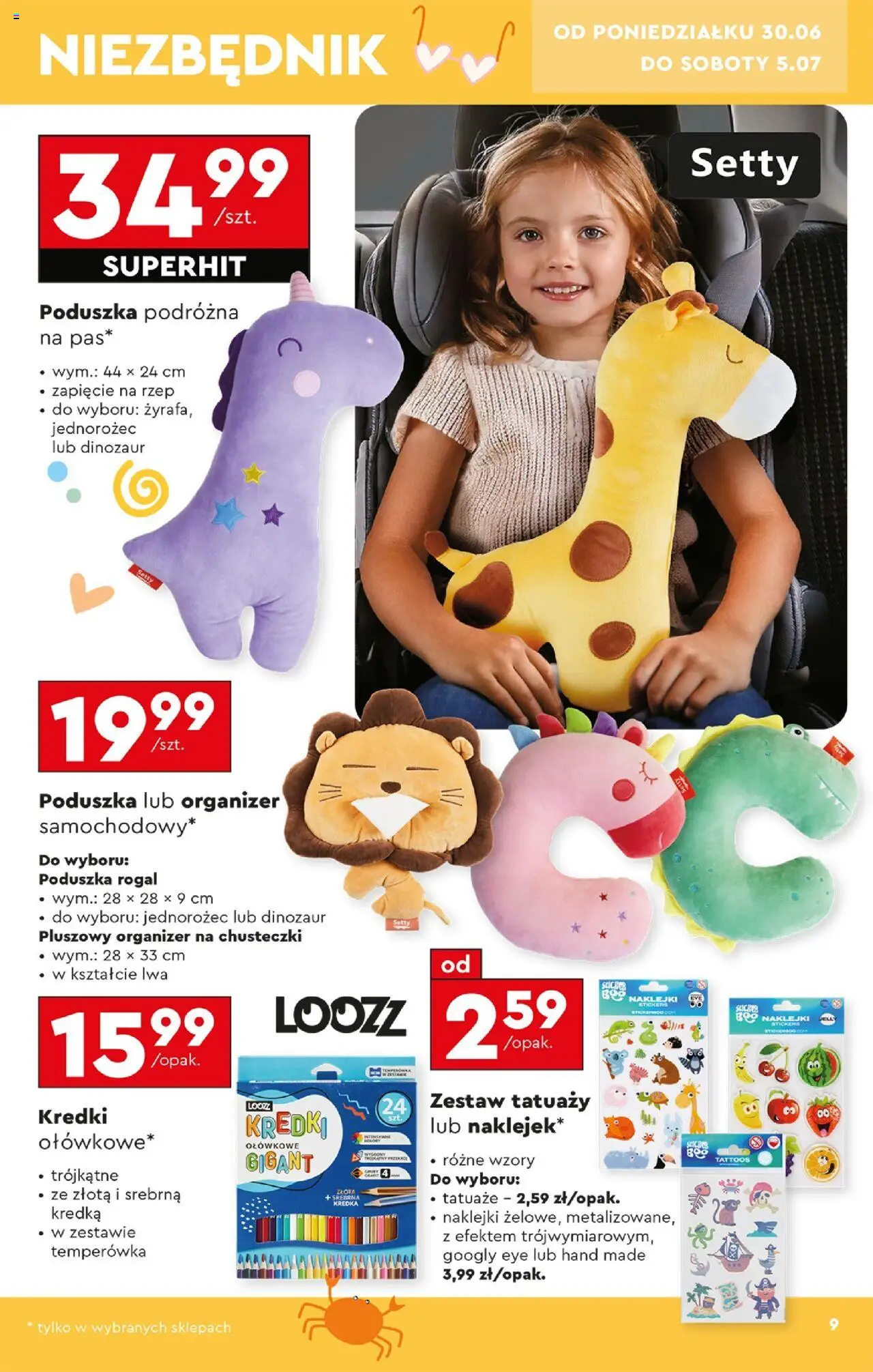 Biedronka gazetka - Okazje tygodnia od 30.06.2025 | Strona: 11 | Produkty: Temperówka, Jednorożec, Poduszka, Naklejki