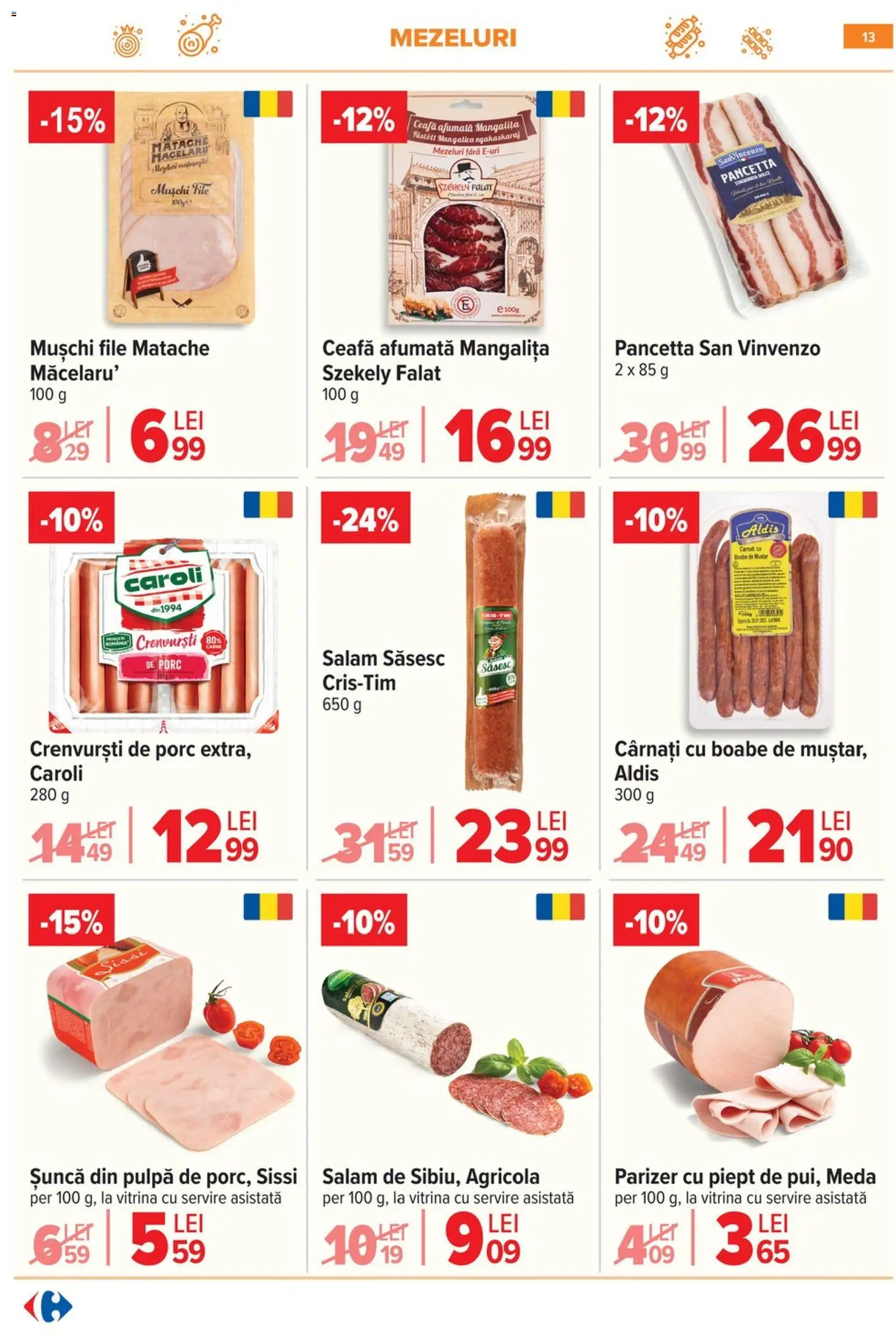 Noul catalog Carrefour – valabil de la 25.02.2026 | Pagină: 14 | Produse: Crenvurști, Salam, Parizer, Muștar