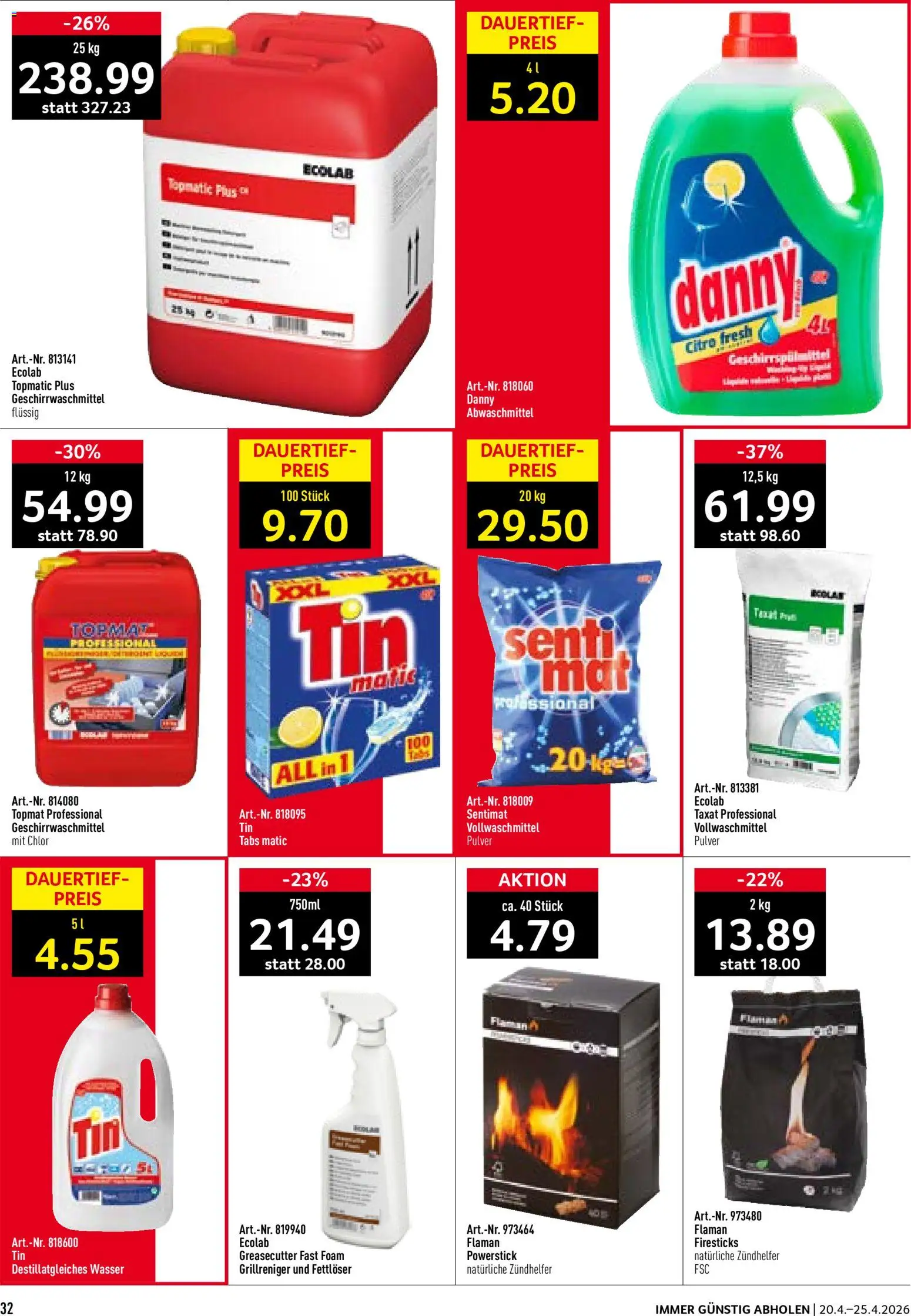 Prodega aktionen – gültig ab 20.04.2026 | Seite: 32 | Produkte: Pulver, Geschirrspülmittel, Wasser