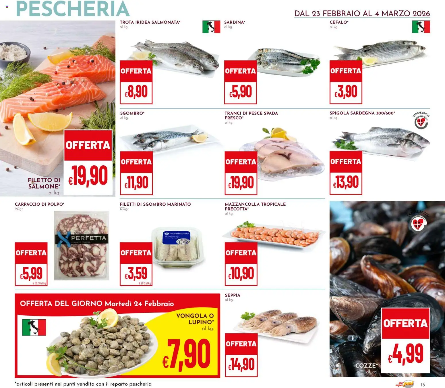 Volantino Pan del 23.02.2026 | Pagina: 13 | Prodotti: Pesce, Trota, Spigola, Sgombro