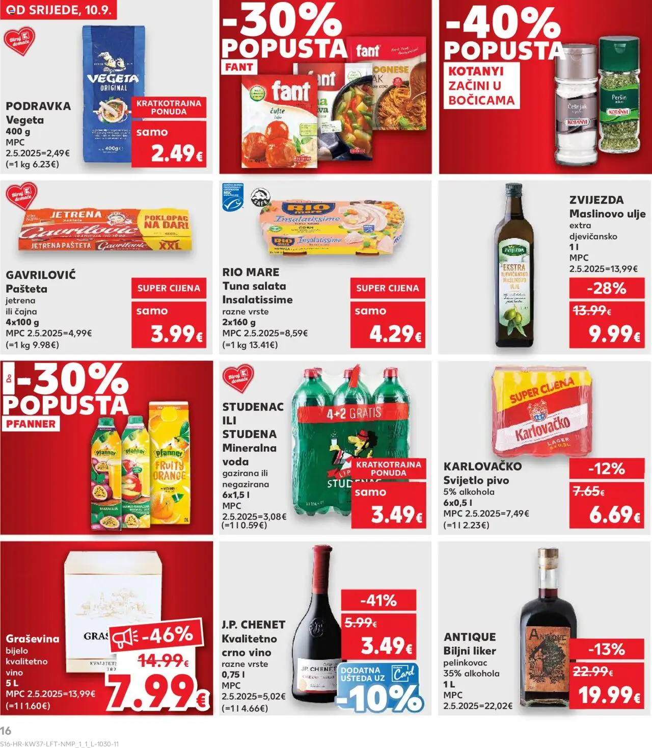 Kaufland katalog | vrijedi od 10.09.2025 | Stranica: 16 | Proizvodi: Rio Mare, Pivo, Voda, Vegeta