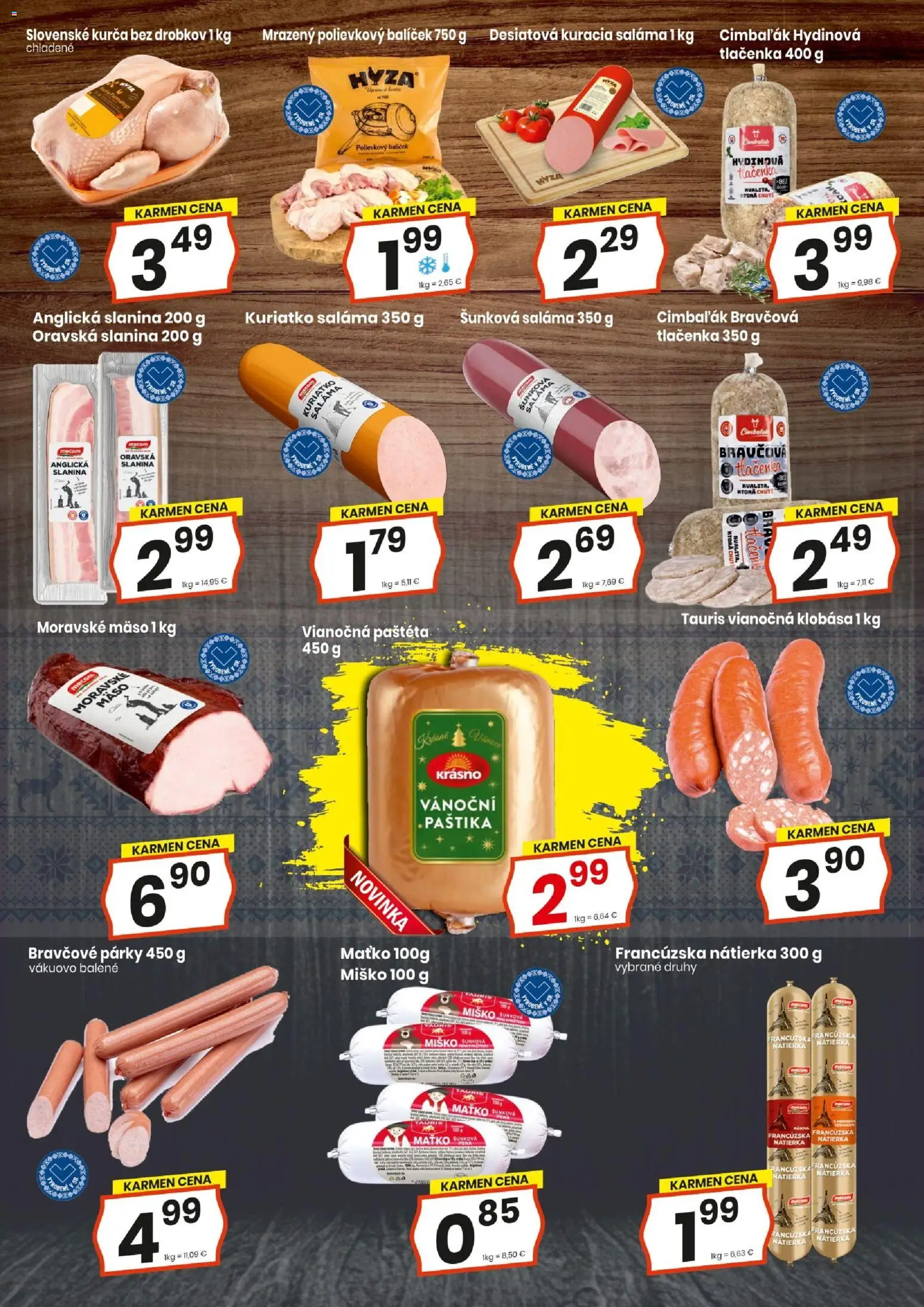 Nové KARMEN CBA akcie – leták je platný od 01.12.2025 | Strana: 13 | Produkty: Slanina, Klobása, Párky, Kurča