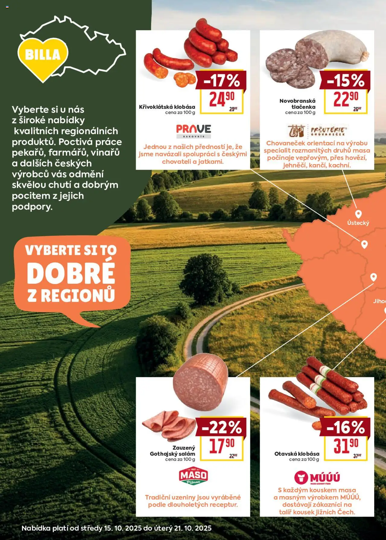 Billa Velký leták od 15.10.2025 | Strana: 10 | Produkty: Salám, Talíř, Gothajský salám, Tlačenka