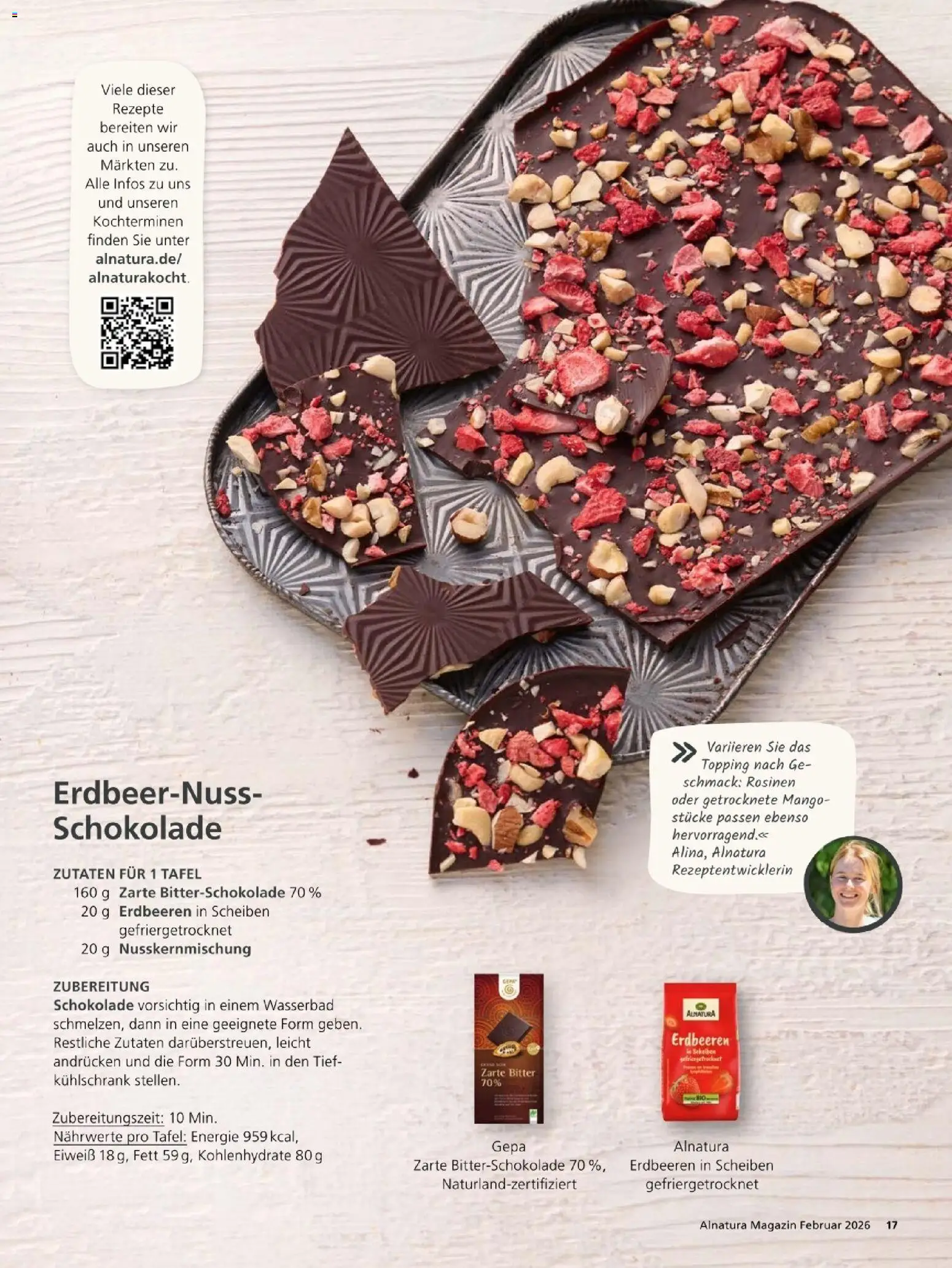 Alnatura Prospekt – gültig ab 01.02.2026 | Seite: 17 | Produkte: Schokolade, Kühlschrank, Rosinen, Erdbeeren