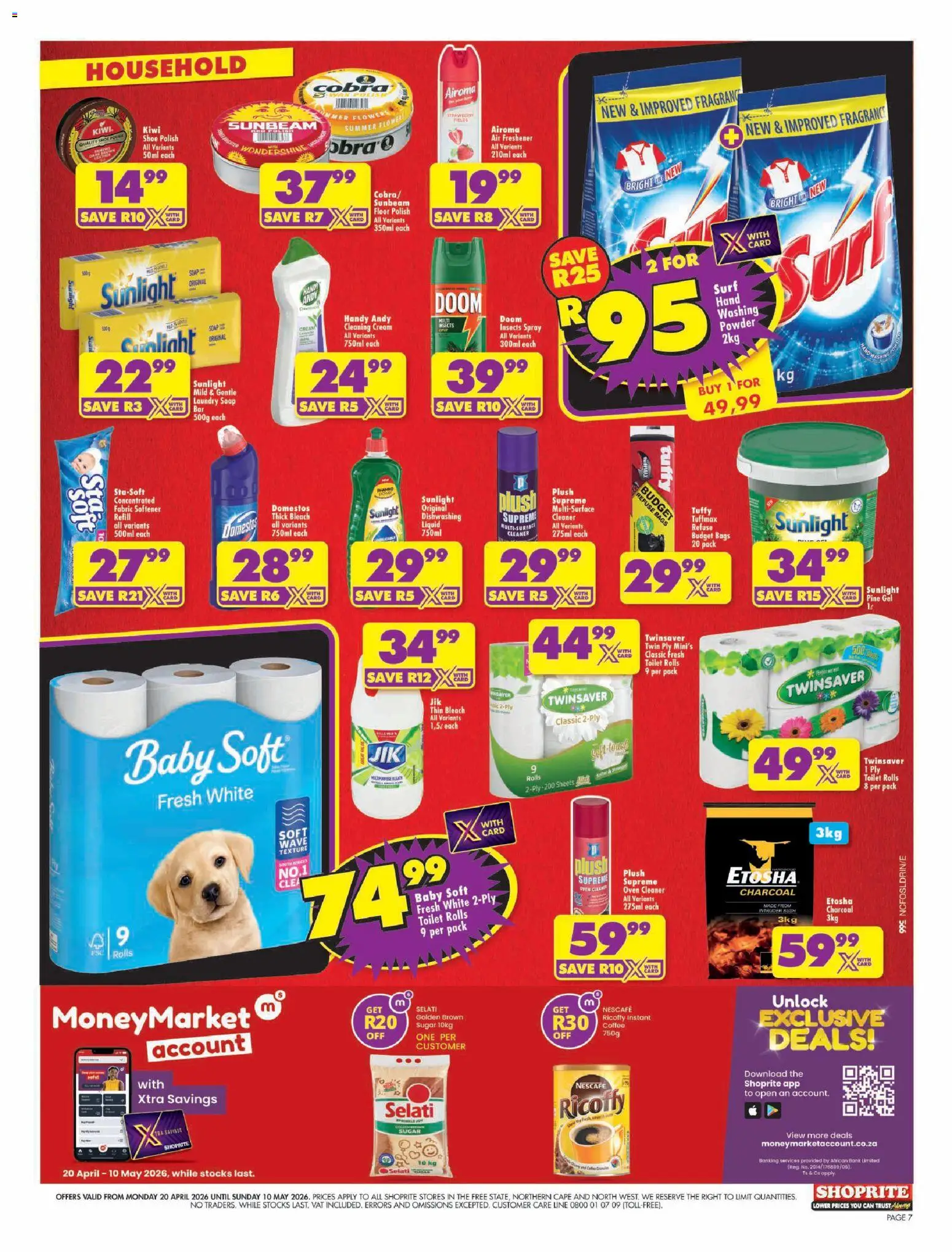 New Shoprite catalogue – valid from 20.04.2026 | Page: 7 | Products: Bleach, Kiwi, Refuse bags, Toilet paper
