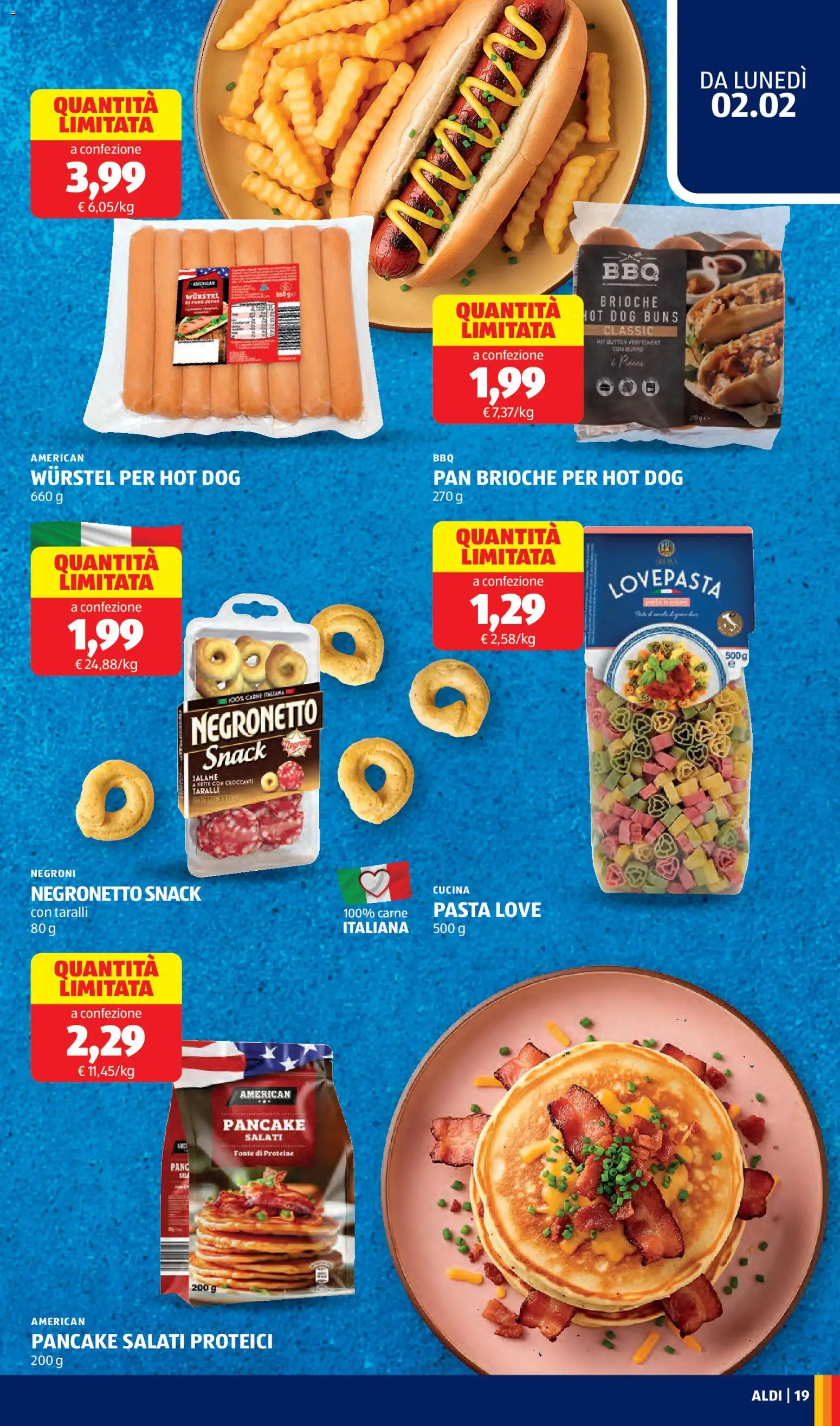 Volantino Aldi del 02.02.2026 | Pagina: 19 | Prodotti: Burro, Pasta, Wurstel, Taralli