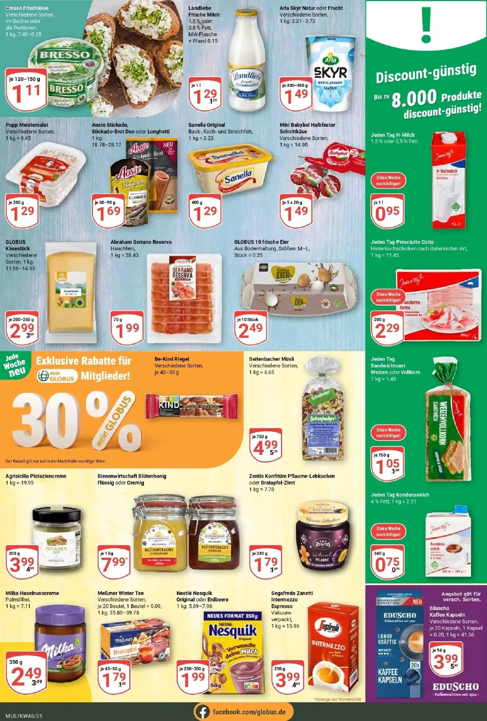 Globus prospekt Mühldorf	 – gültig ab 10.11.2025 | Seite: 11 | Produkte: Milch, Kaffee, Brot, Sanella