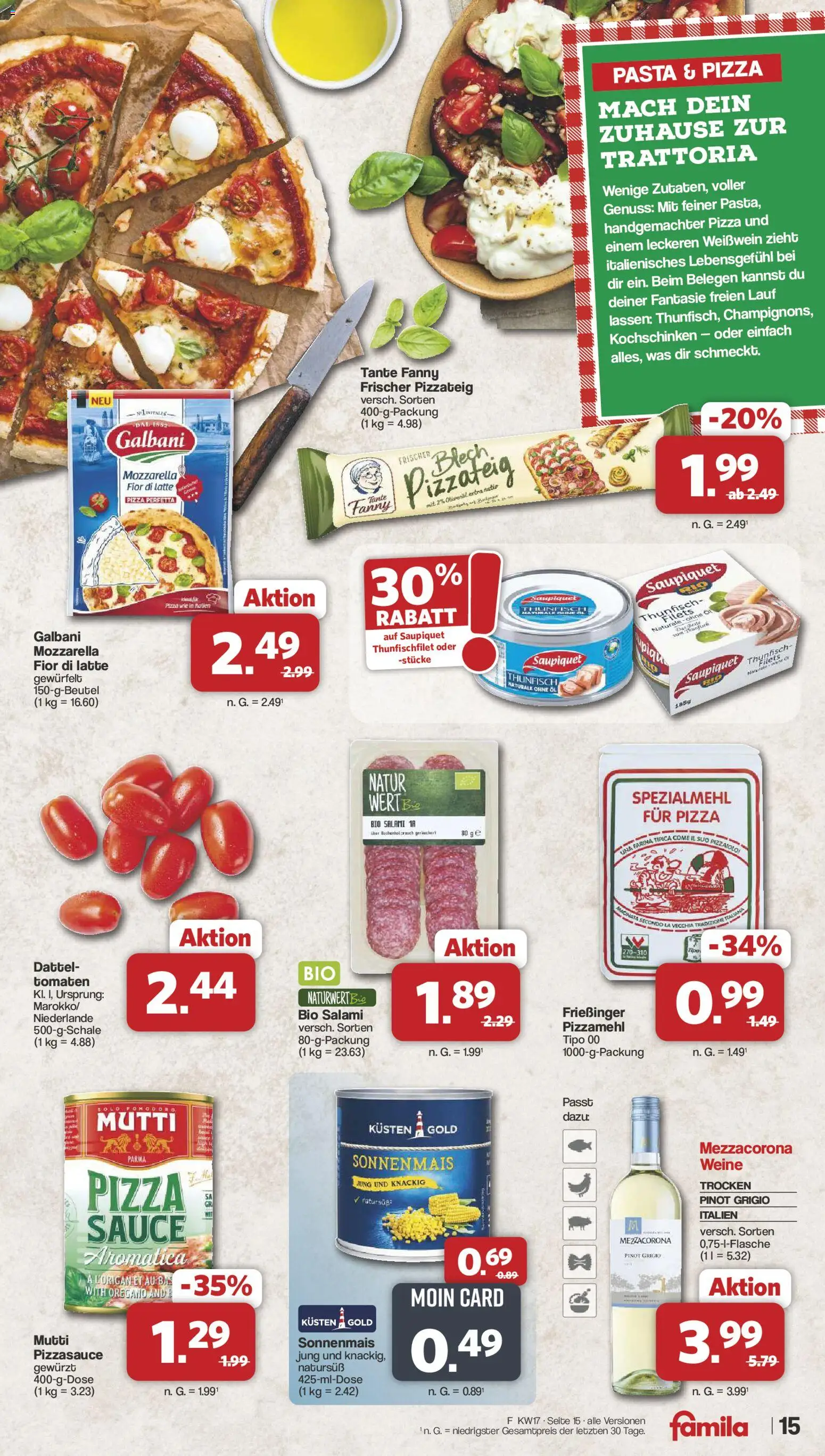 Famila Nordwest Prospekt 	 – gültig ab 20.04.2026 | Seite: 15 | Produkte: Weißwein, Pasta, Salami, Pizza