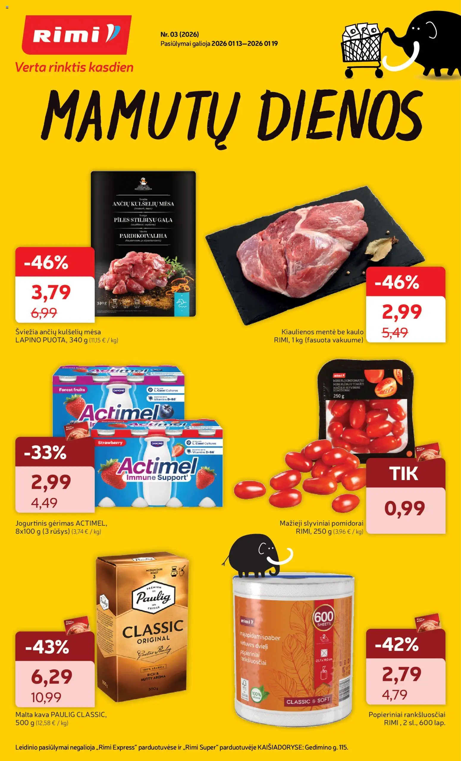 Rimi akcijos nuo 13.01.2026 | Puslapis: 1 | Prekių: Kiaulienos, Kava, Pomidorai