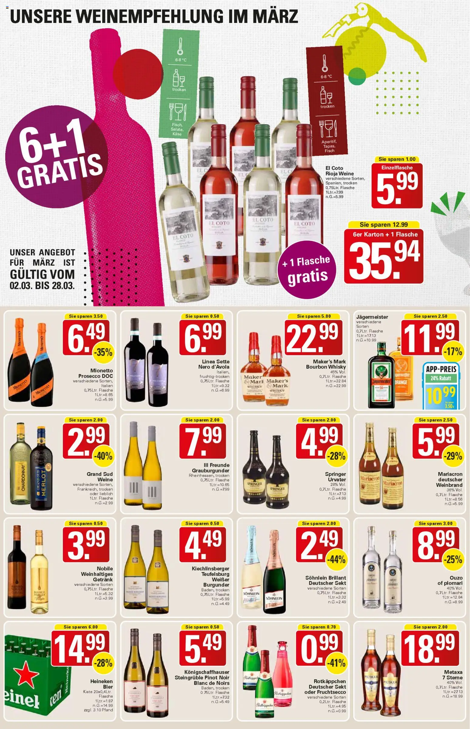 WEZ Prospekt 	 – gültig ab 02.03.2026 | Seite: 13 | Produkte: Heineken, Prosecco, Jägermeister, Bourbon