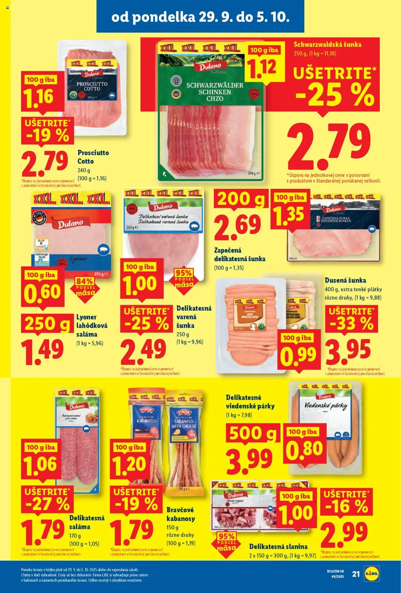 Nové Lidl akcie – leták je platný od 29.09.2025 | Strana: 31 | Produkty: Saláma, Šunka, Slanina, Párky
