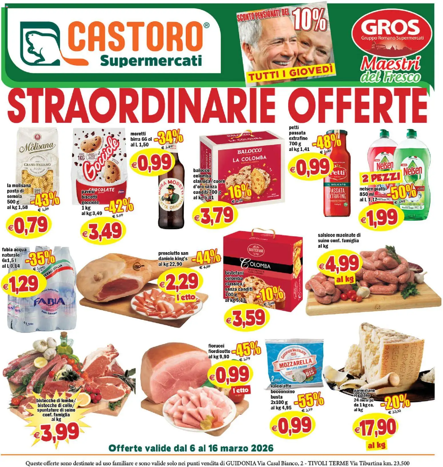 Volantino Il Castoro del 06.03.2026 | Pagina: 1 | Prodotti: Biscotti, Acqua, Suino, Prosciutto
