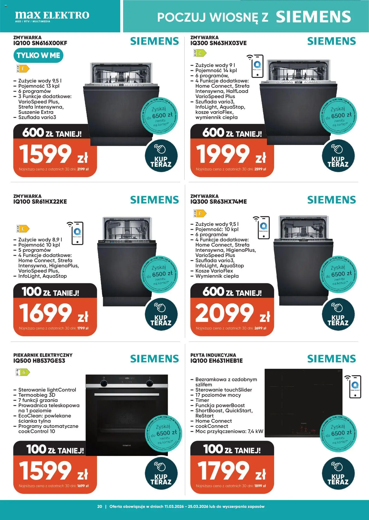 Max elektro gazetka od 11.03.2026 | Strona: 20 | Produkty: Płyta indukcyjna, Piekarnik, Zmywarka