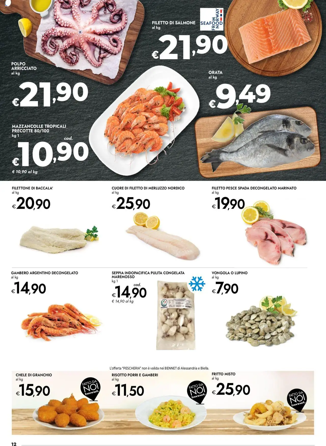 Volantino bennet del 25.09.2025 | Pagina: 12 | Prodotti: Salmone, Merluzzo, Polpo, Pesce spada
