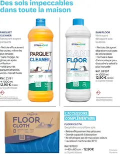 Stanhome - Prévisualisation de PARQUET CLEANER, Nettoyant expert parquets. Nettoie efficacement les taches, même les plus tenaces. Sans rinçage, ne glisse pas après utilisation. Idéal pour les parquets stratifiés, vernis, cirés et huilés. valide à partir de 23.02.2026 | Page: 38 | Produits: Base, Parquet