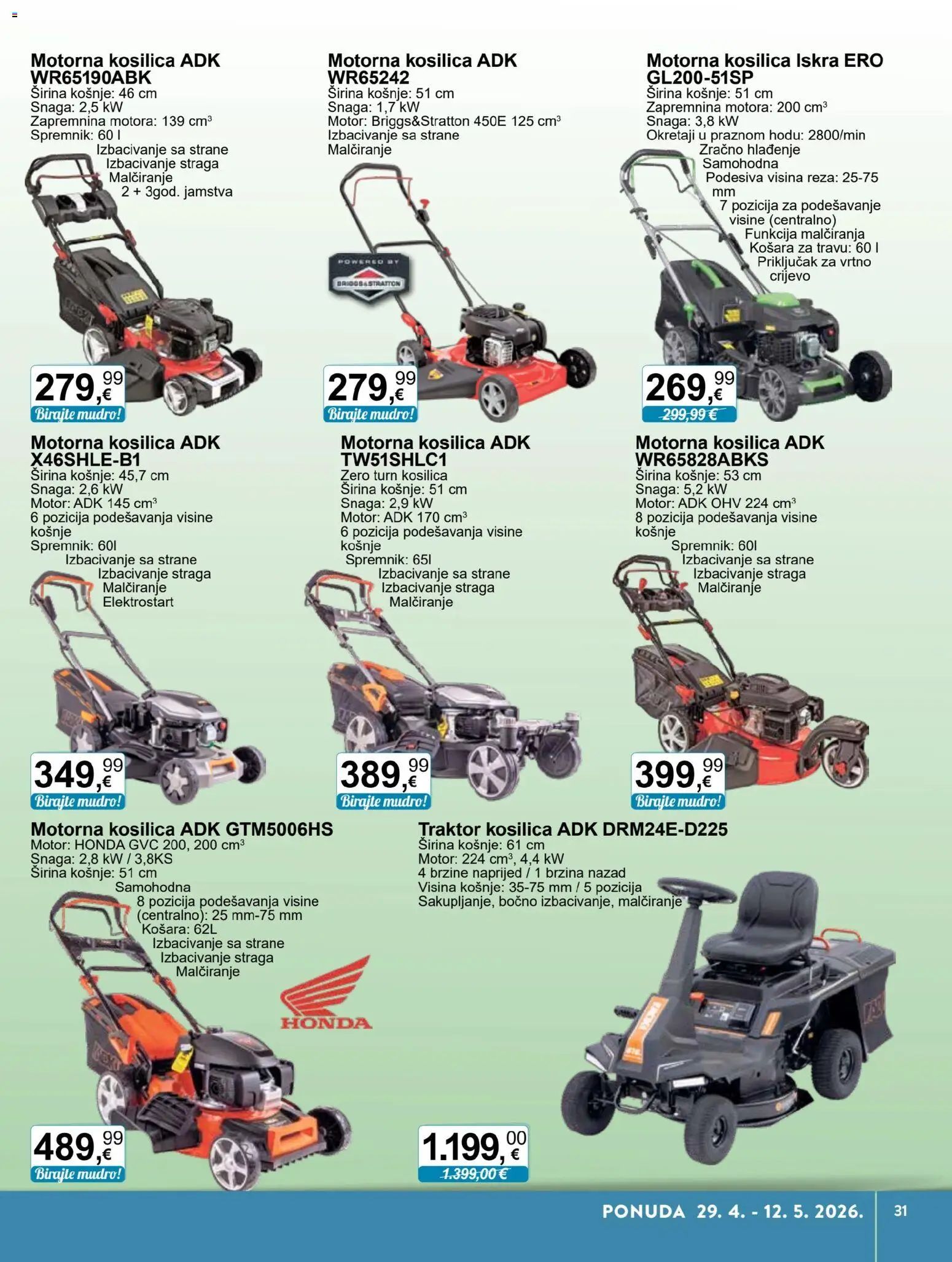 KTC katalog | vrijedi od 29.04.2026 | Stranica: 28 | Proizvodi: Kosilica, Košara, Traktor