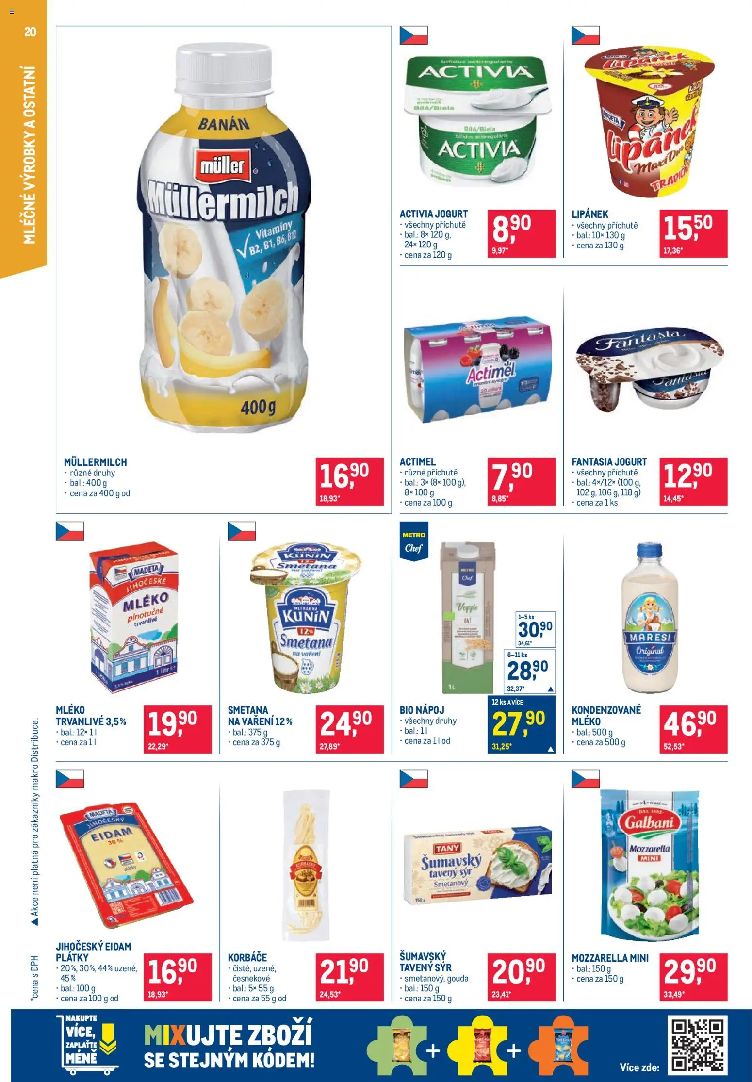 Makro leták - Pro milovníky jídla od 19.11.2025 | Strana: 20 | Produkty: Tavený sýr, Lipánek, Mléko, Banán