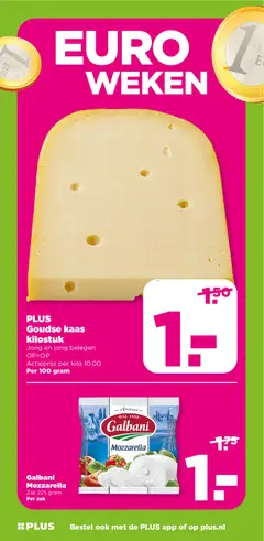 PLUS Goudse kaas kilostuk, Jong en jong belegen OP=OP Actieprijs per kilo 10.00 Per 100 gram - Voorbeeld van een folder van Plus, geldig van 15.04.2026 | Pagina: 6