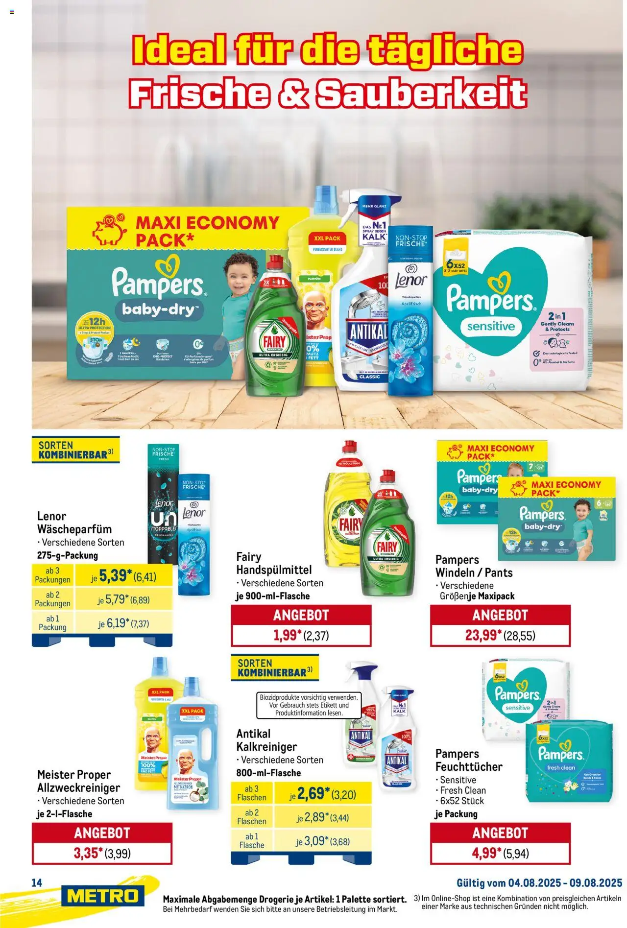 Metro Starke Marken - gültig ab dem 04.08.2025 | Seite: 14 | Produkte: Lenor, Pampers, Parfüm