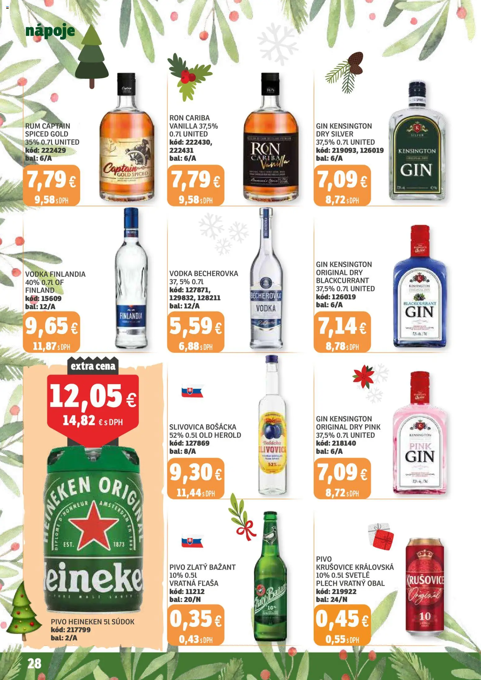 Nové Labaš akcie – leták je platný od 28.11.2025 | Strana: 28 | Produkty: Becherovka, Krušovice, Zlatý Bažant, Slivovica