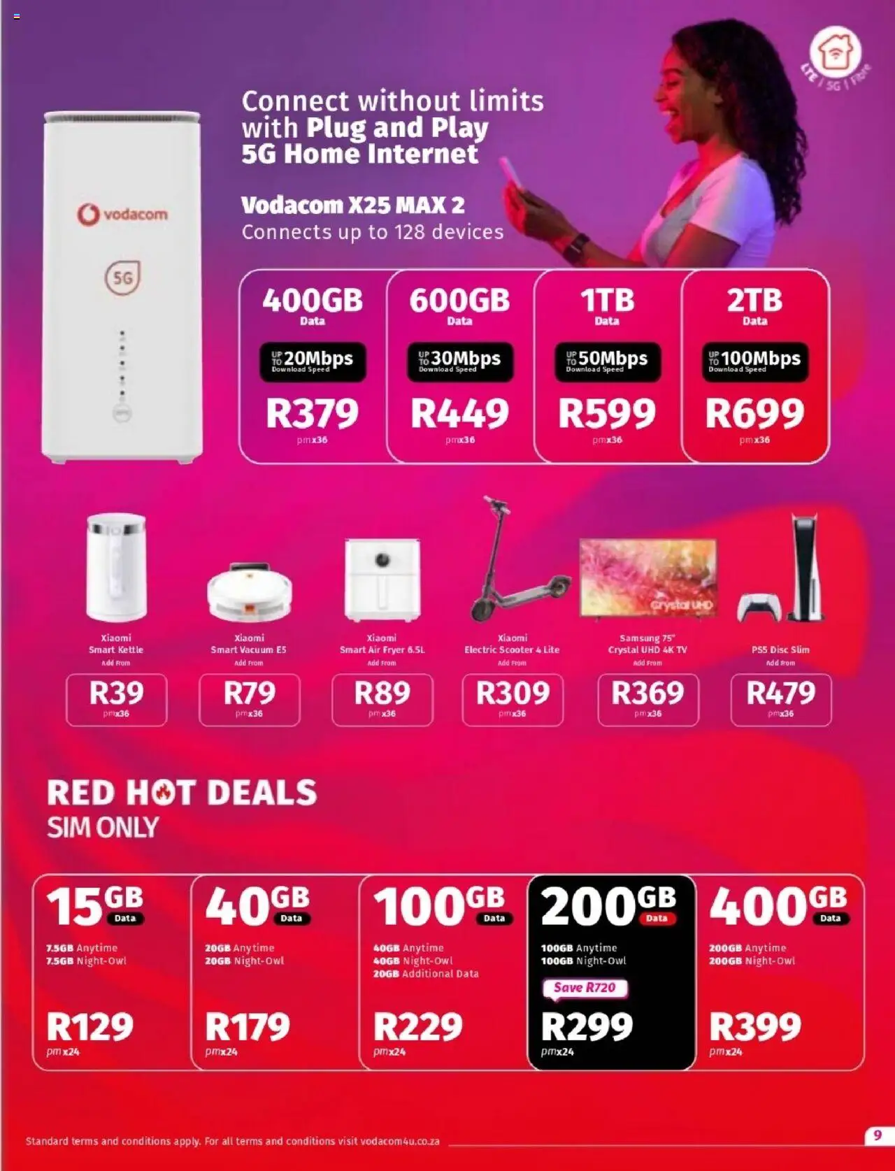 New Vodacom catalogue – valid from 07.10.2025 | Page: 9 | Products: Data, Sim, Fryer, TV