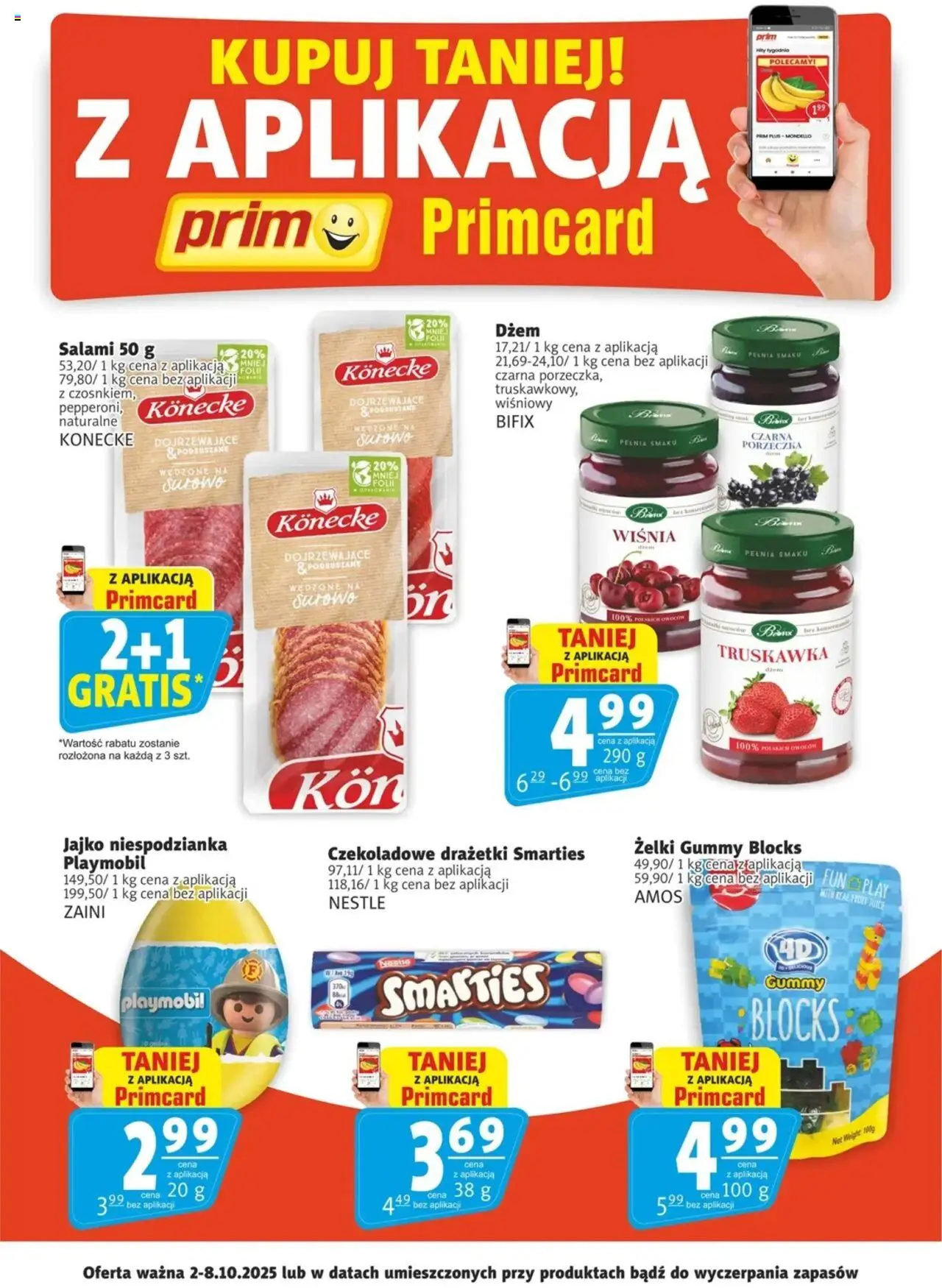 Prim Market Promocje - Primcard od 02.10.2025 | Strona: 2 | Produkty: Porzeczka, Dżem, Żelki, Jajko niespodzianka