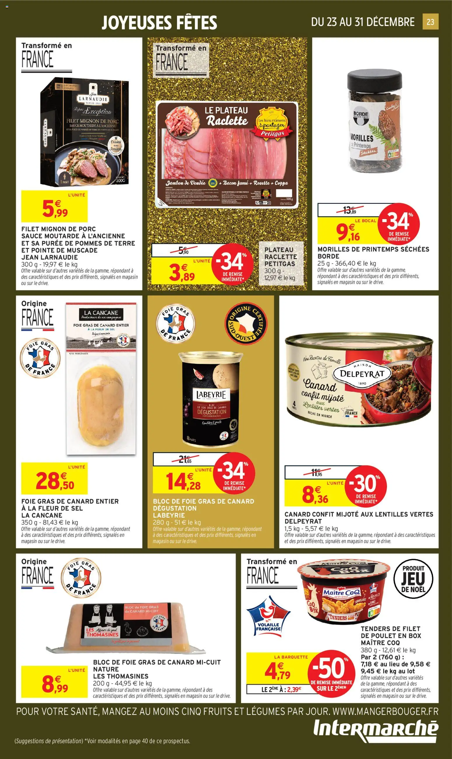 {H1} | Page: 23 | Produits: Foie Gras de Canard, Raclette, Jambon, Pommes