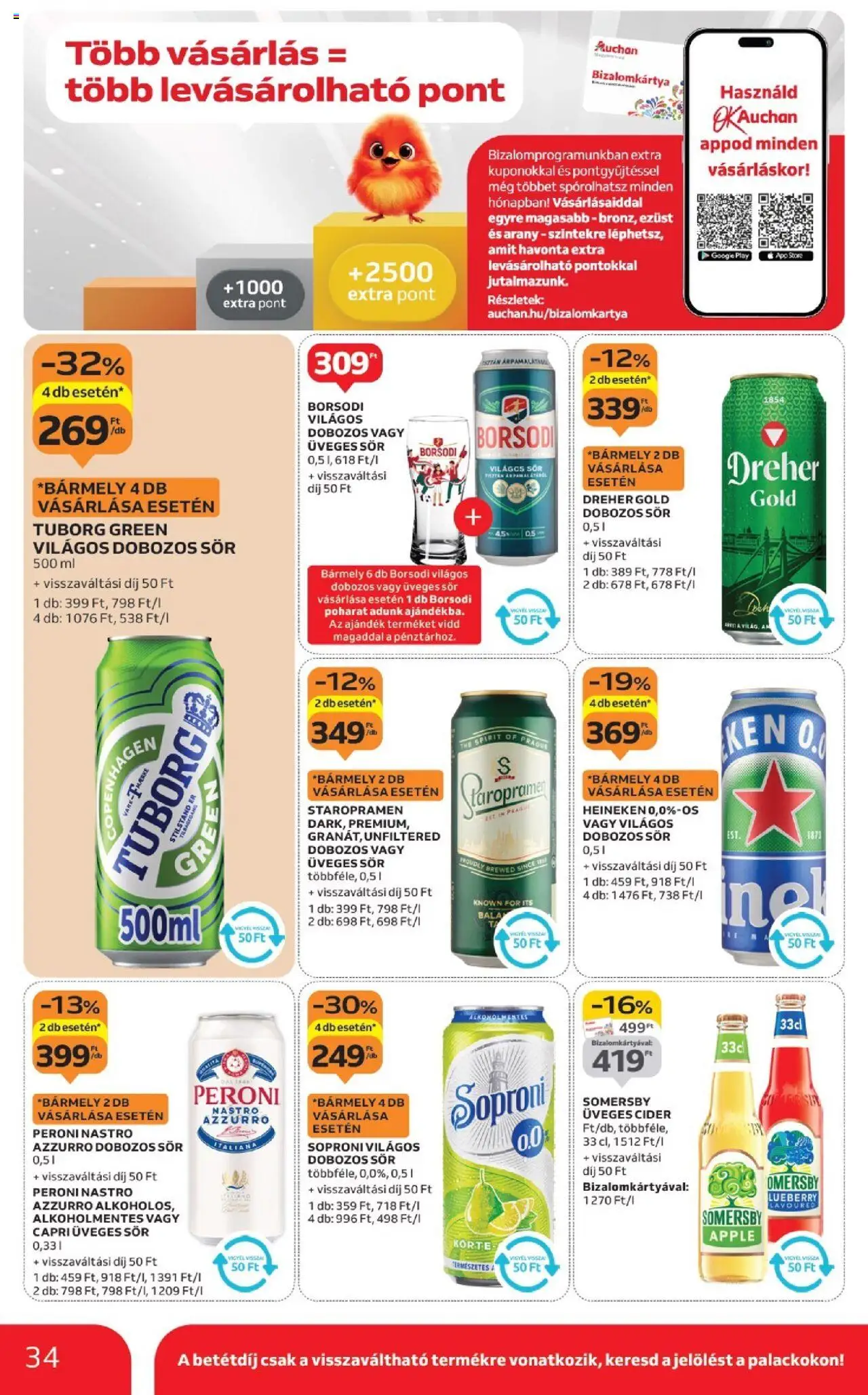 Auchan akciós ujság - amely érvényes a következő dátumtól: 04.09.2025 | Oldal: 34 | Termékek: Heineken, Cider, Dobozos sör, Sör