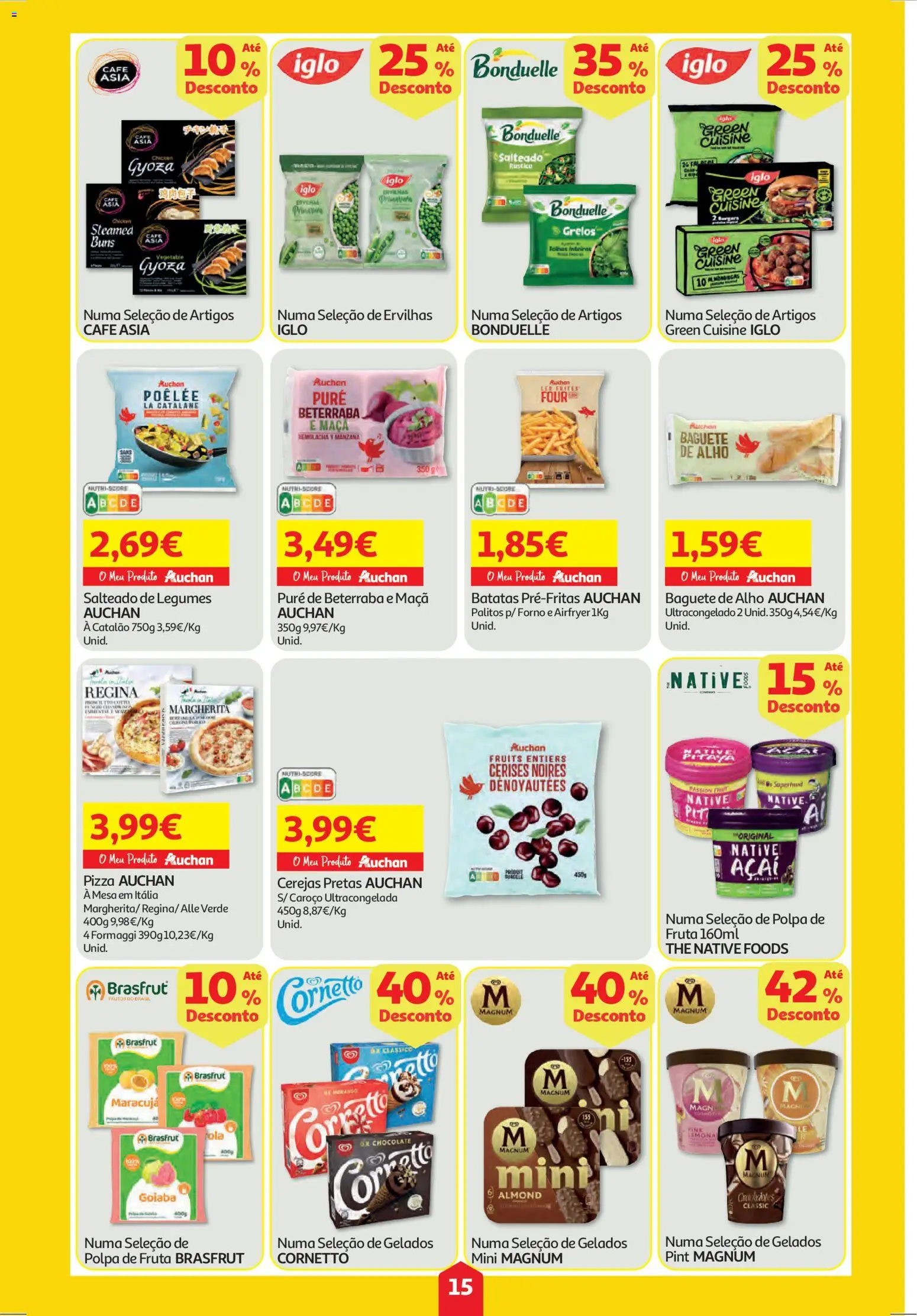 Auchan folheto │ válido de 19.02.2026 | Página: 15 | Produtos: Açai, Grelos, Chocolate, Pizza