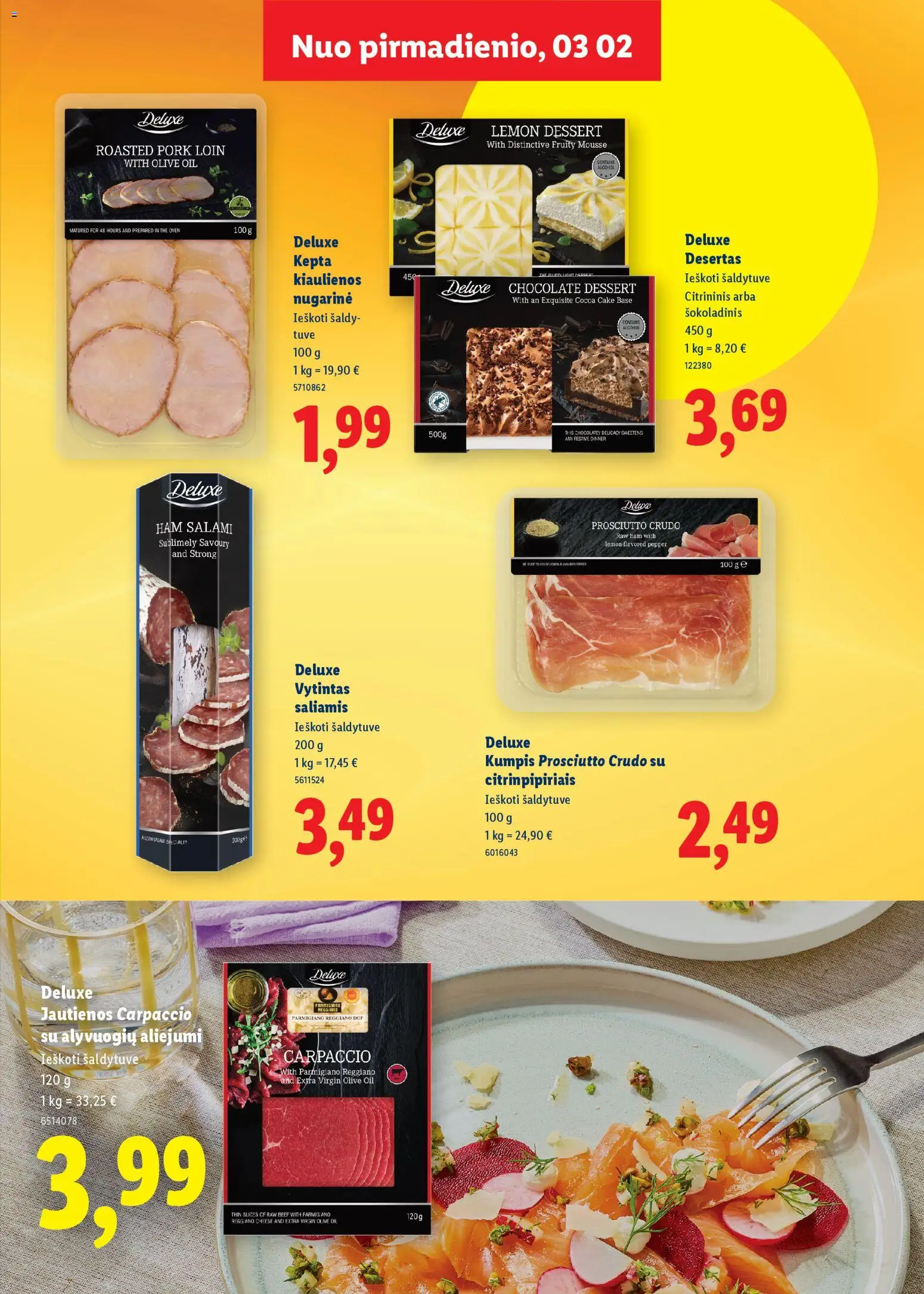 LIDL akcijos nuo 01.03.2026 | Puslapis: 7 | Prekių: Kiaulienos, Jautienos, Saliamis, Kumpis