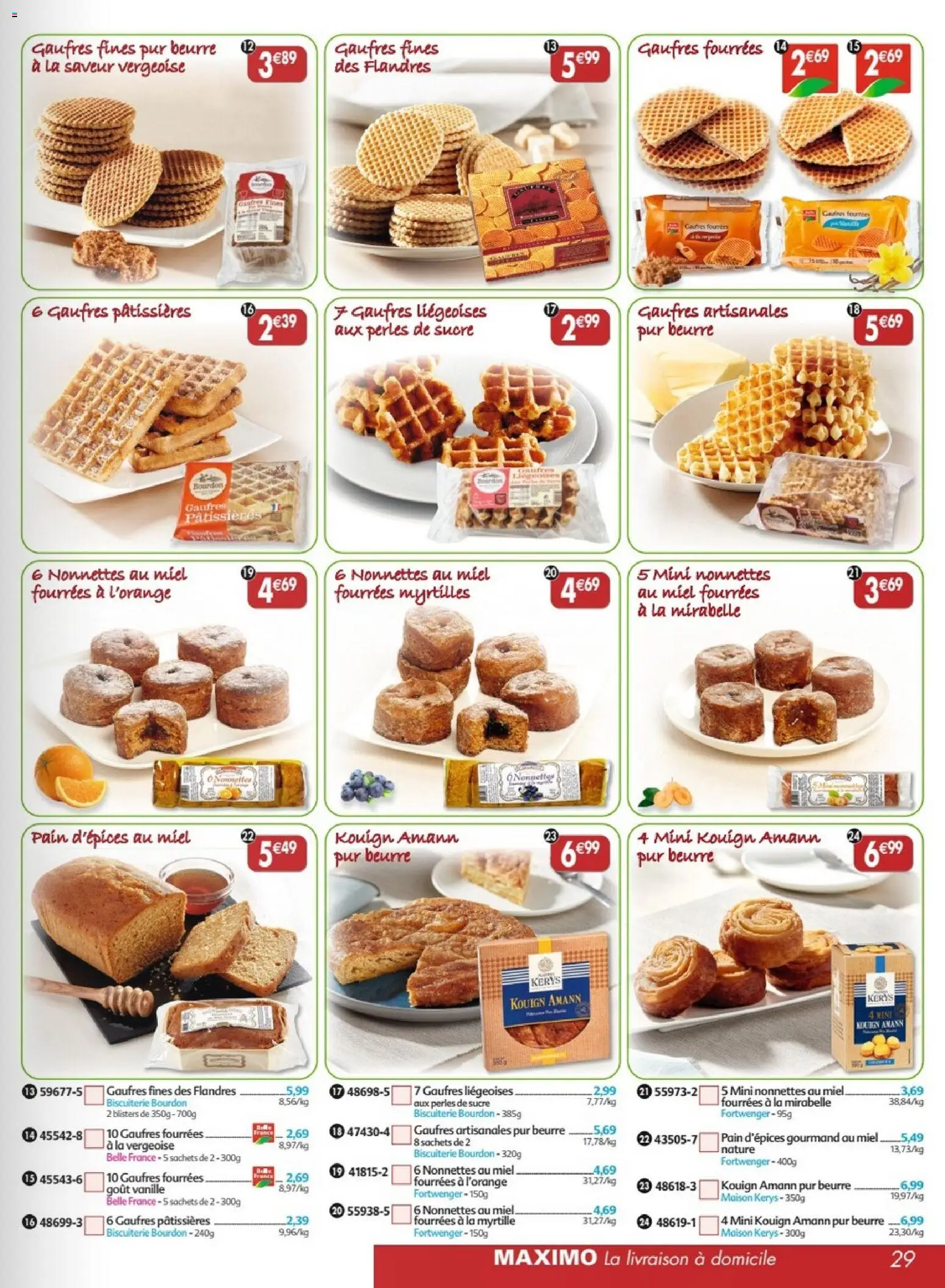 {H1} | Page: 29 | Produits: Sucre, Myrtilles, Miel, Gaufres