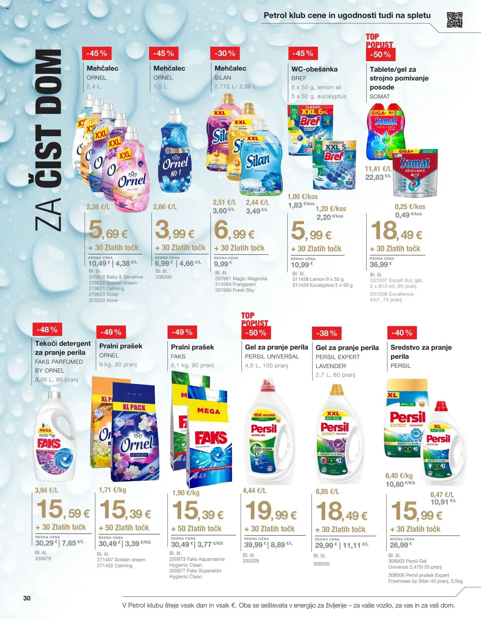 Novi Petrol katalog ponudbe – veljaven od 01.04.2026 | Stran: 30 | Izdelki: Prašek, Mehčalec, Pralni prašek, Detergent