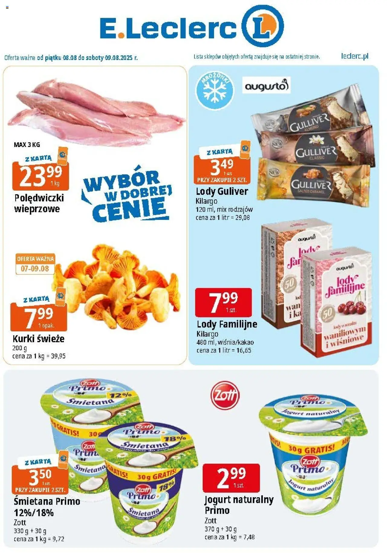 E.Leclerc Gazetka - wybór w dobrej cenie od 08.08.2025 | Strona: 2 | Produkty: Karta, Jogurt naturalny, Śmietana, Lody