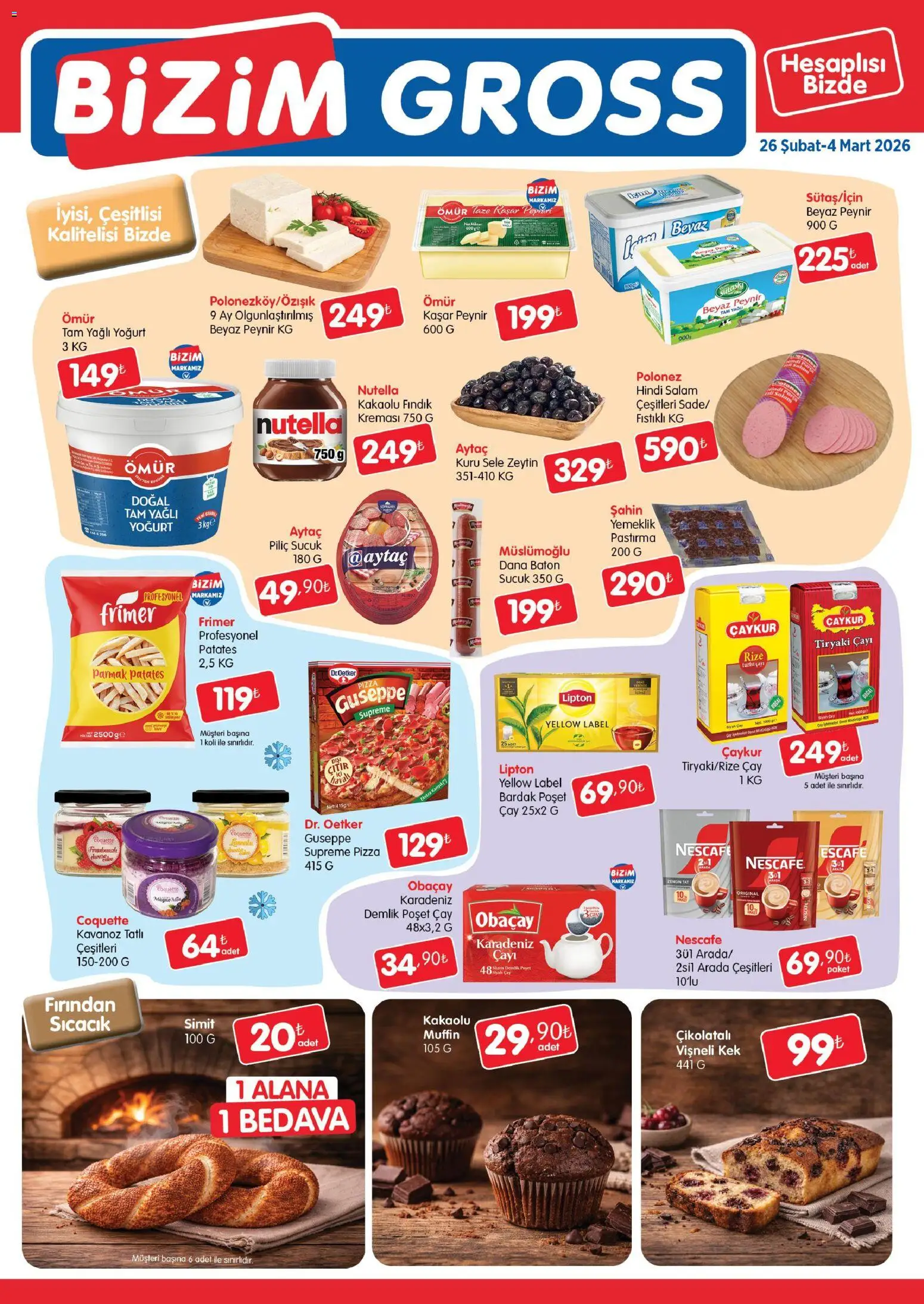 Bizim Toptan - Bizim Gross Fırsat Bülteni - 26.02.2026 tarihinden itibaren geçerlidir | Sayfa: 2 | Ürünler: Peynir, Salam, Fındık, Demlik